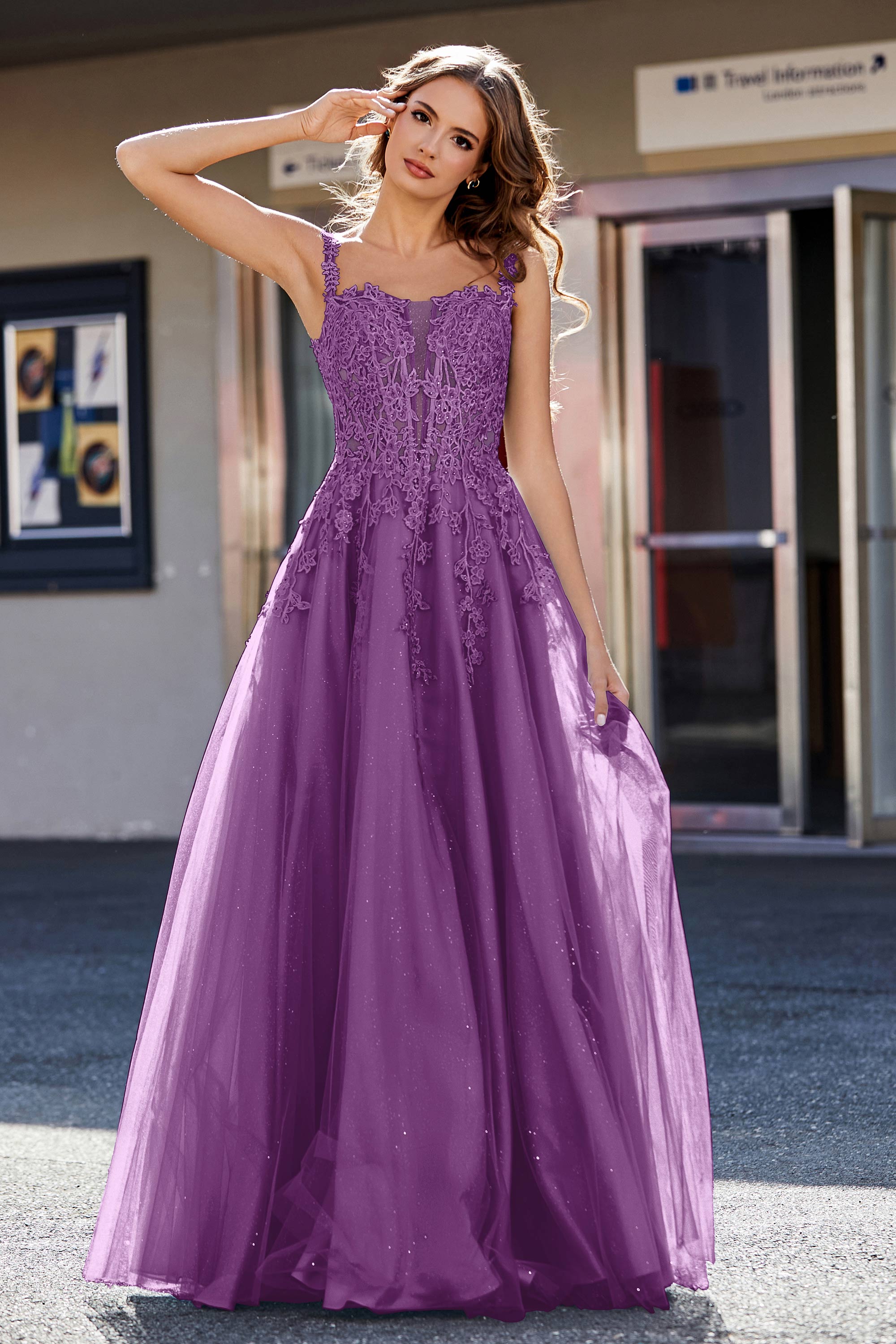 Lace Applique Corset Top Tulle Prom Party Gown Formal Evening Dresses