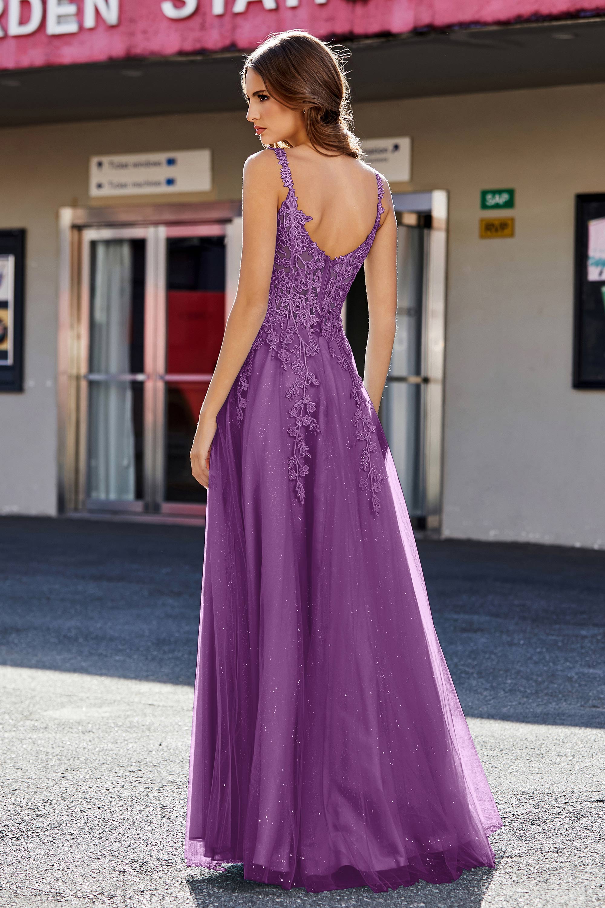 Lace Applique Corset Top Tulle Prom Party Gown Formal Evening Dresses
