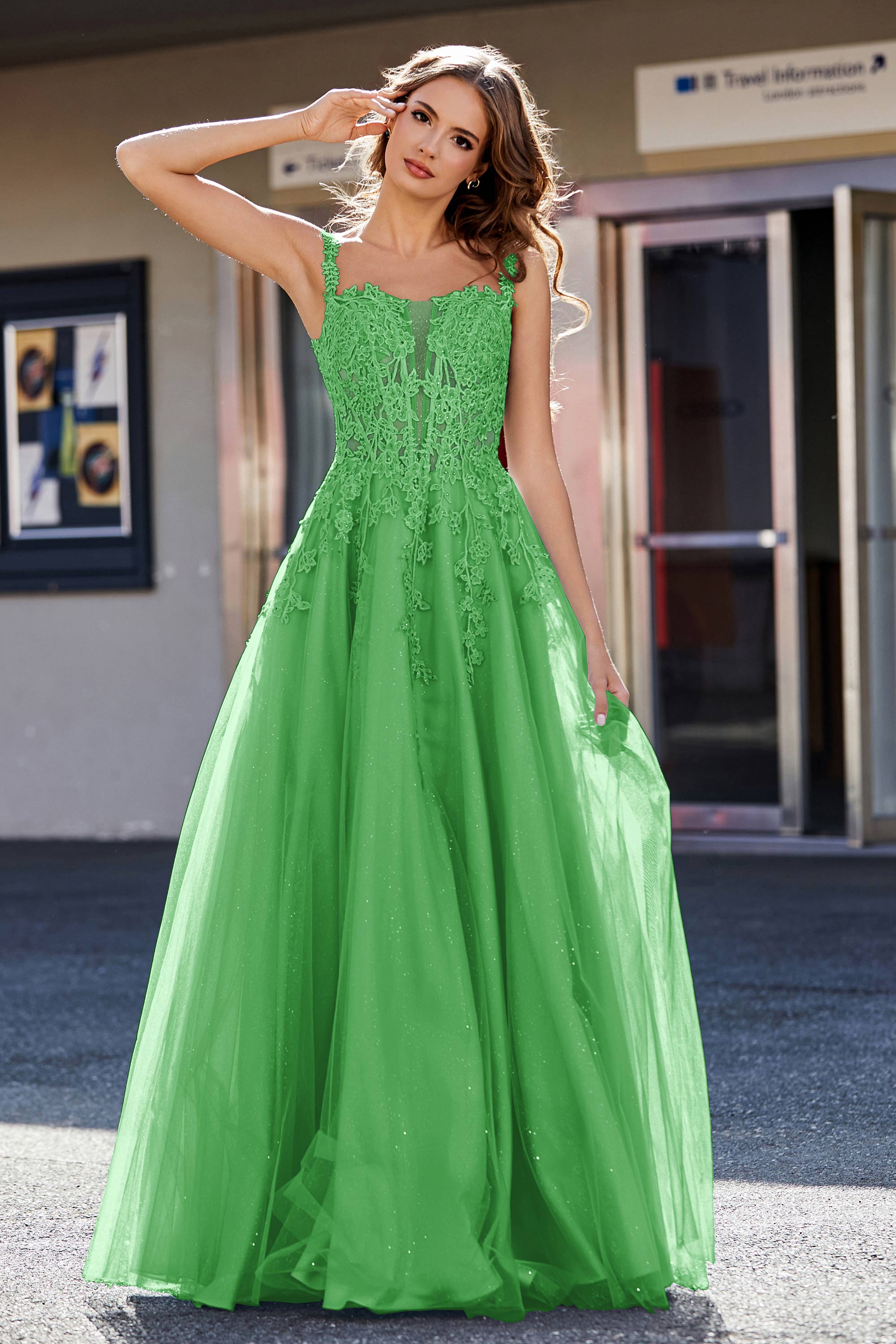 Lace Applique Corset Top Tulle Prom Party Gown Formal Evening Dresses