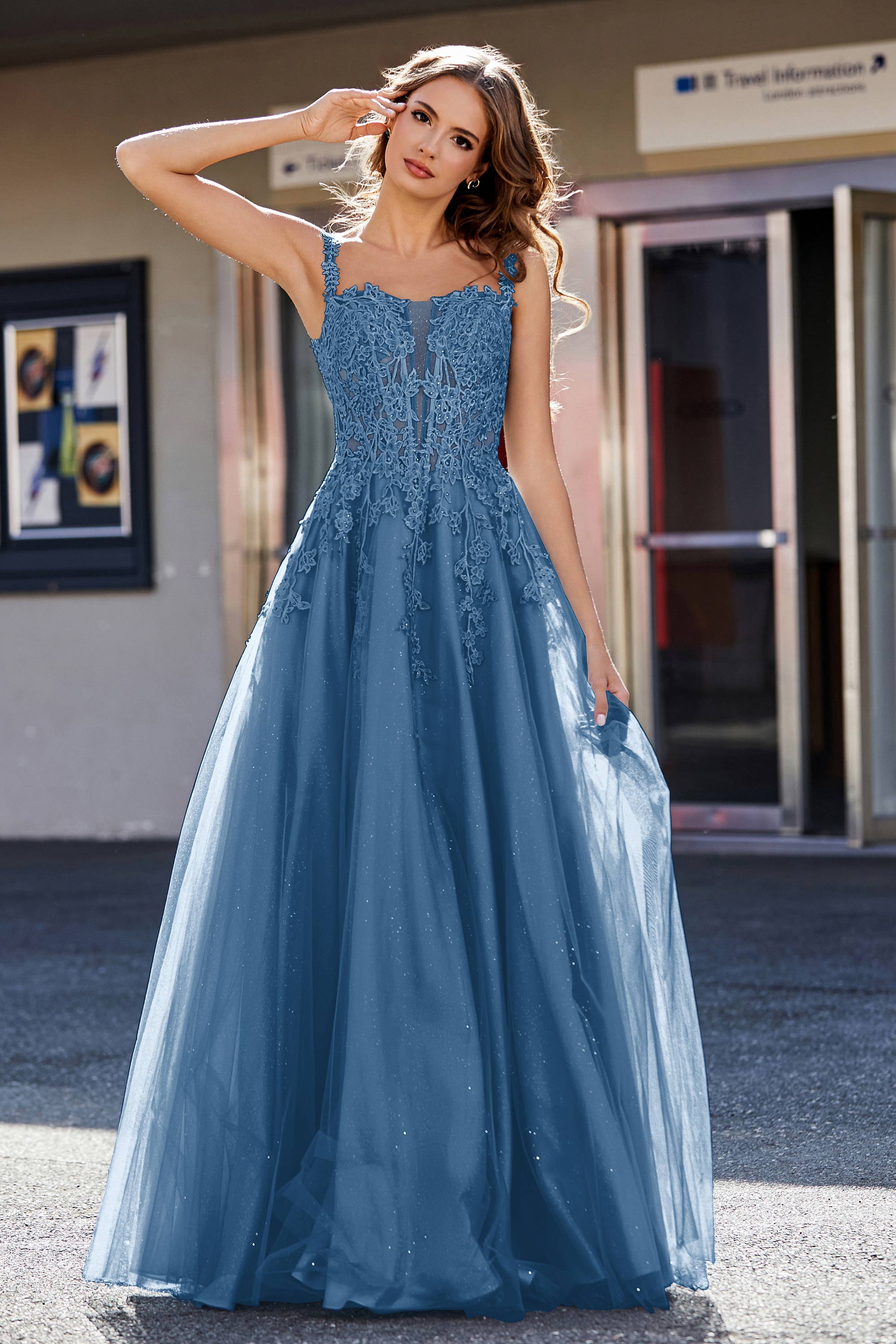 Lace Applique Corset Top Tulle Prom Party Gown Formal Evening Dresses