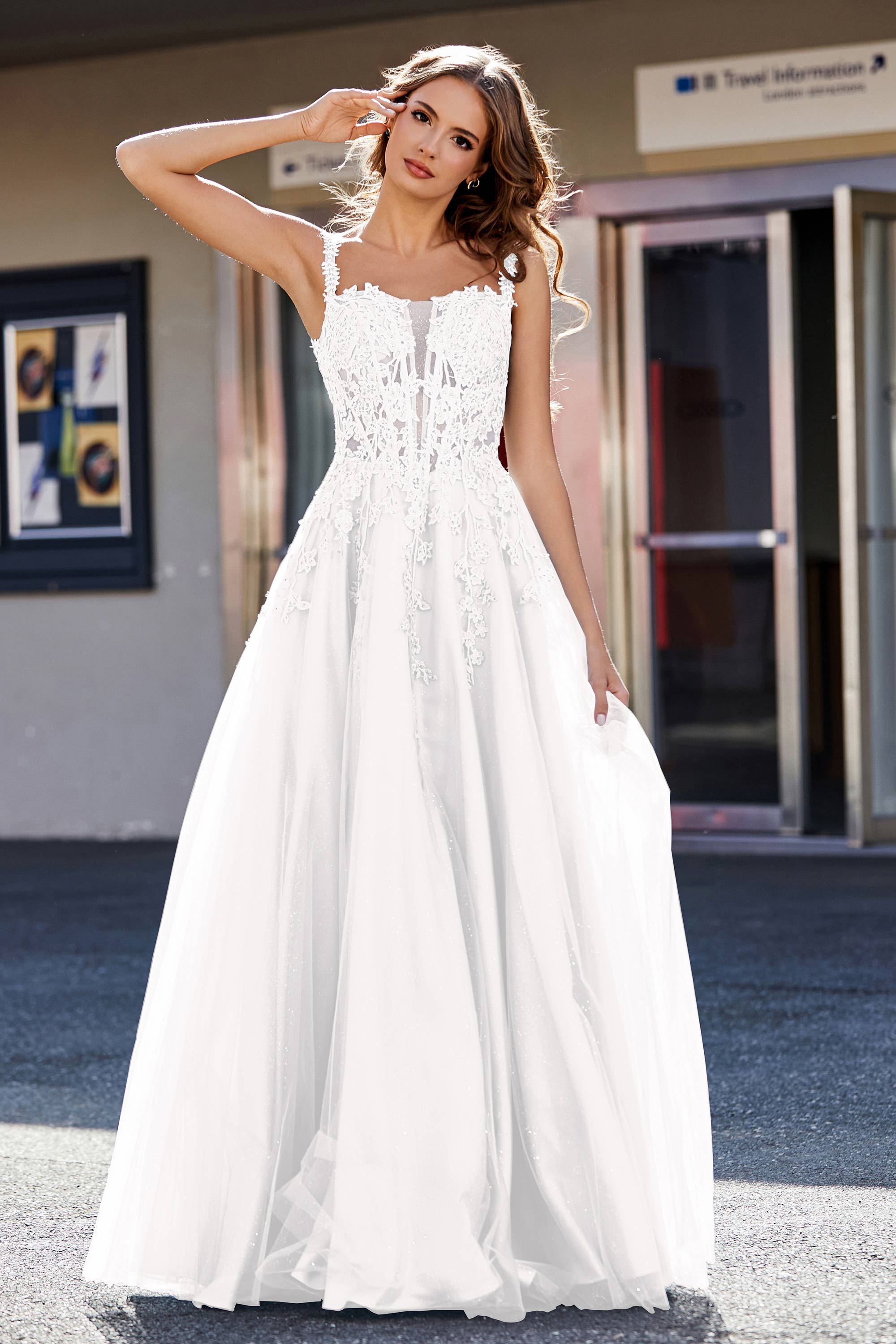 Lace Applique Corset Top Tulle Prom Party Gown Formal Evening Dresses