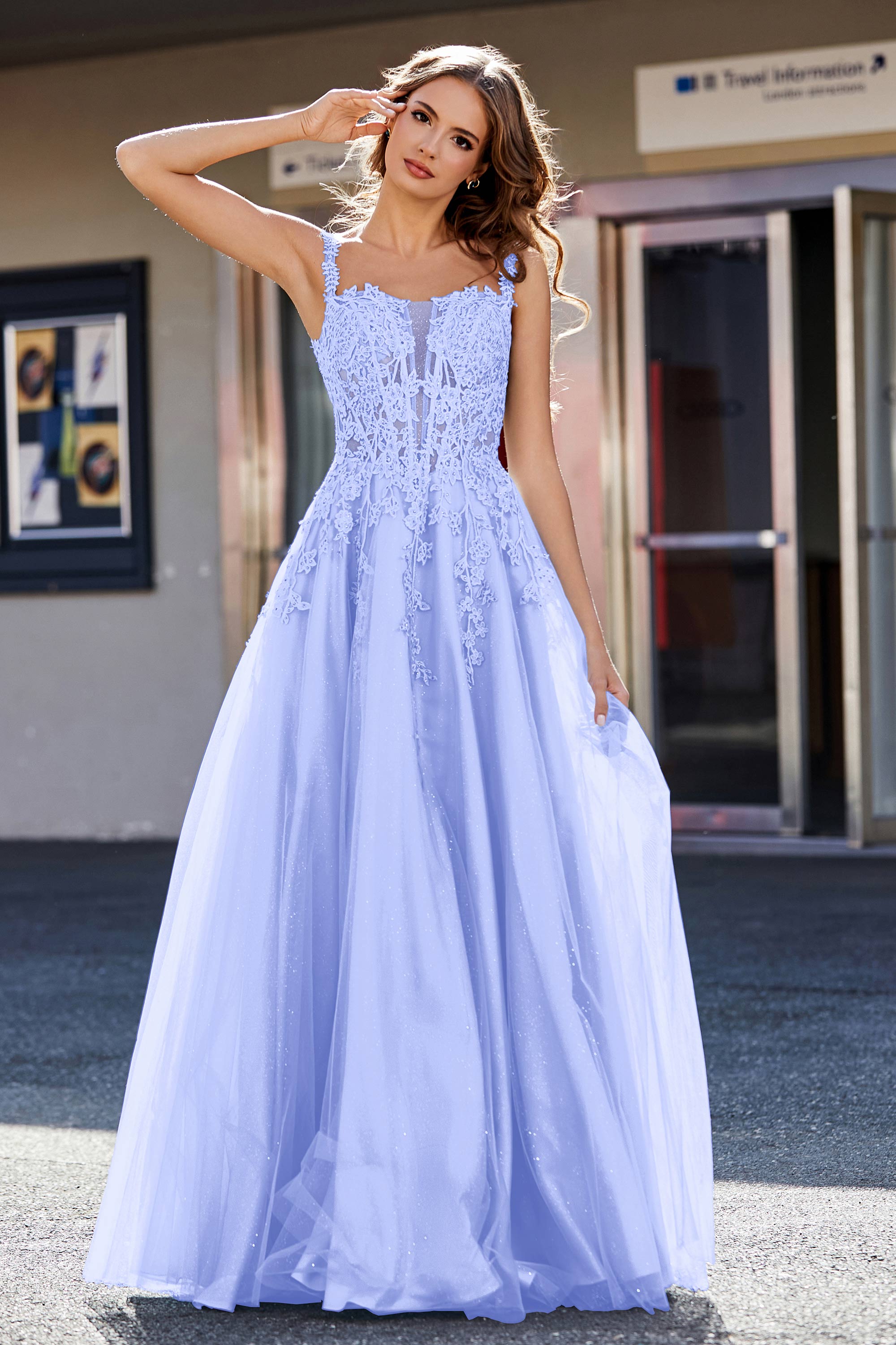 Lace Applique Corset Top Tulle Prom Party Gown Formal Evening Dresses