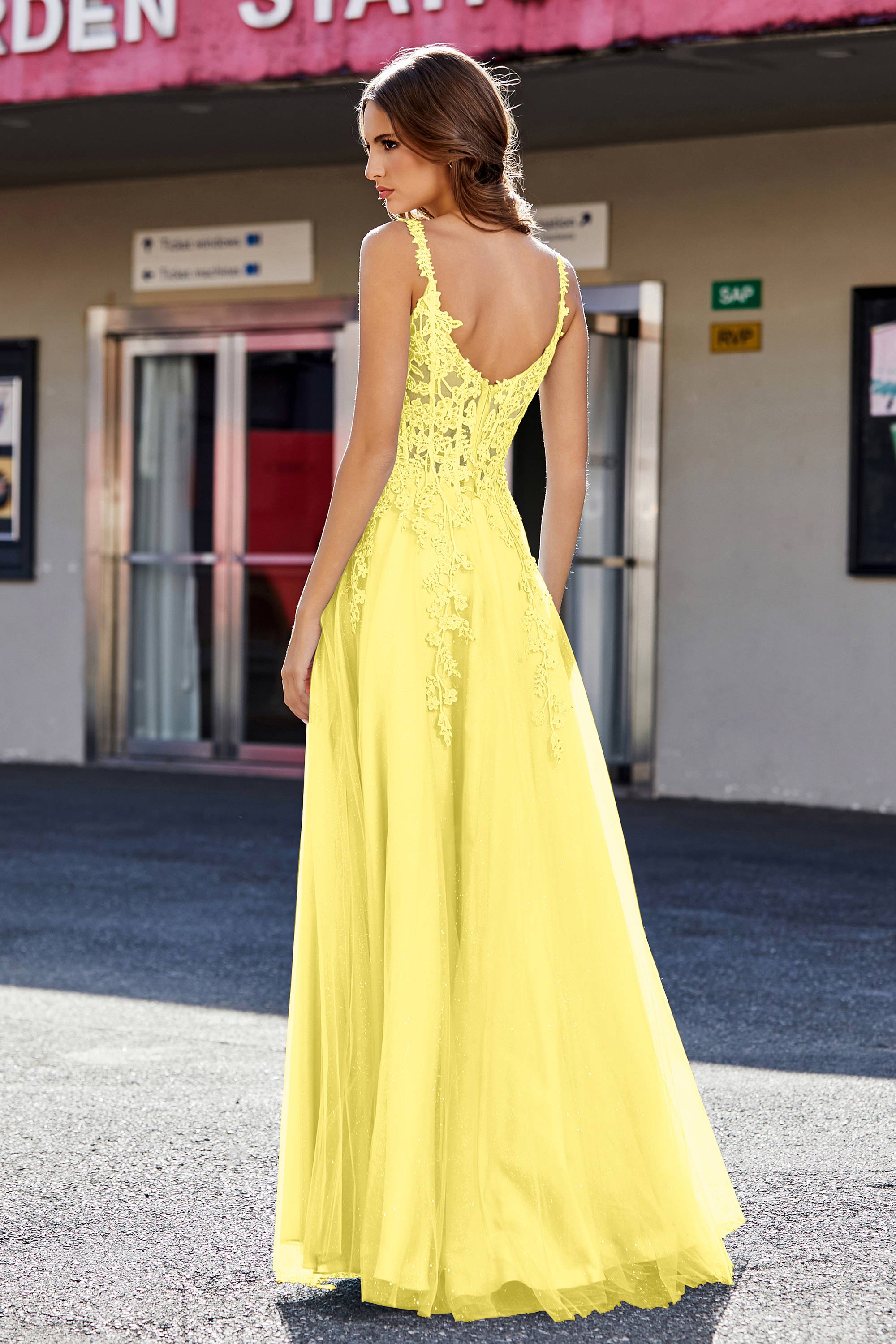 Lace Applique Corset Top Tulle Prom Party Gown Formal Evening Dresses