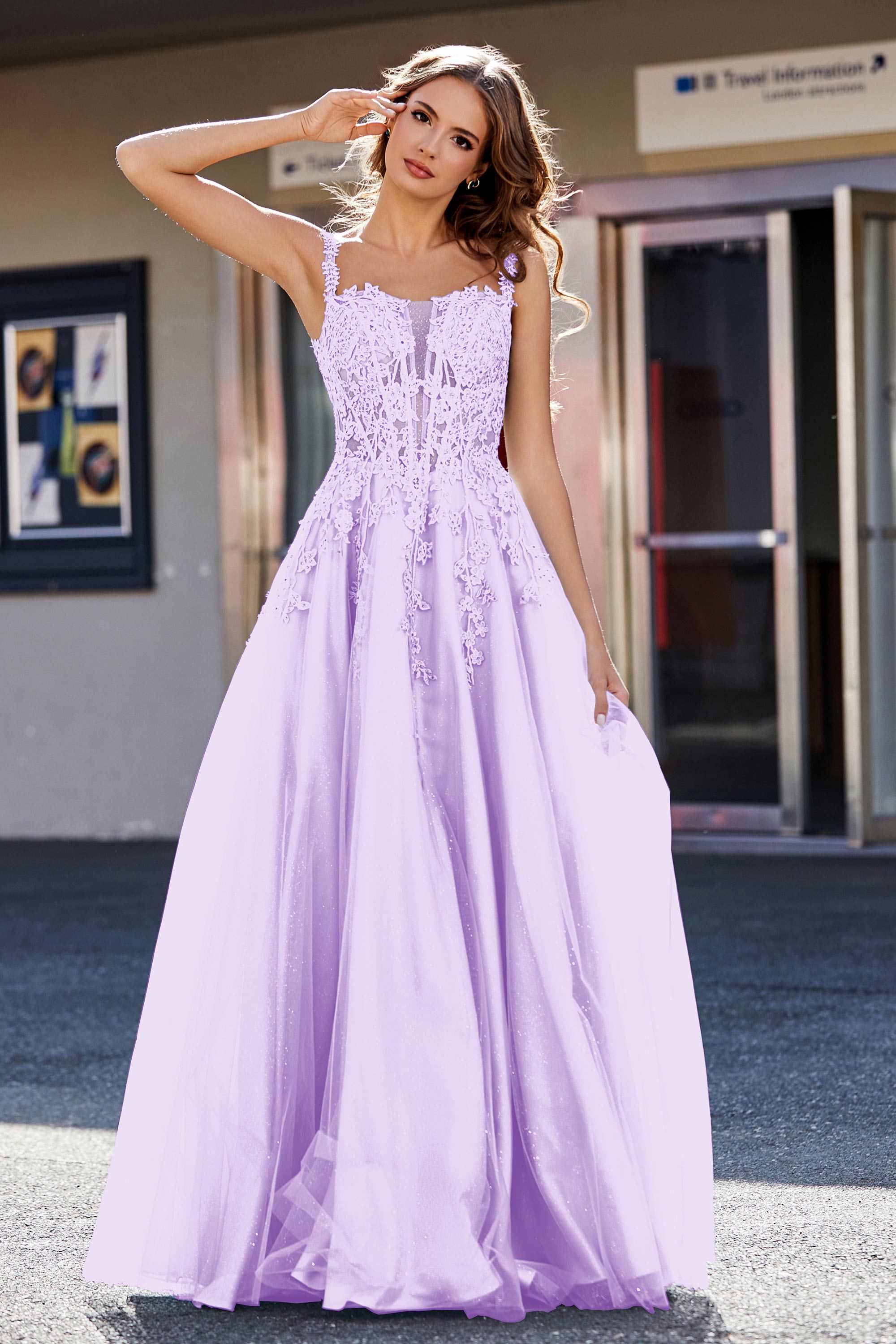 Lace Applique Corset Top Tulle Prom Party Gown Formal Evening Dresses
