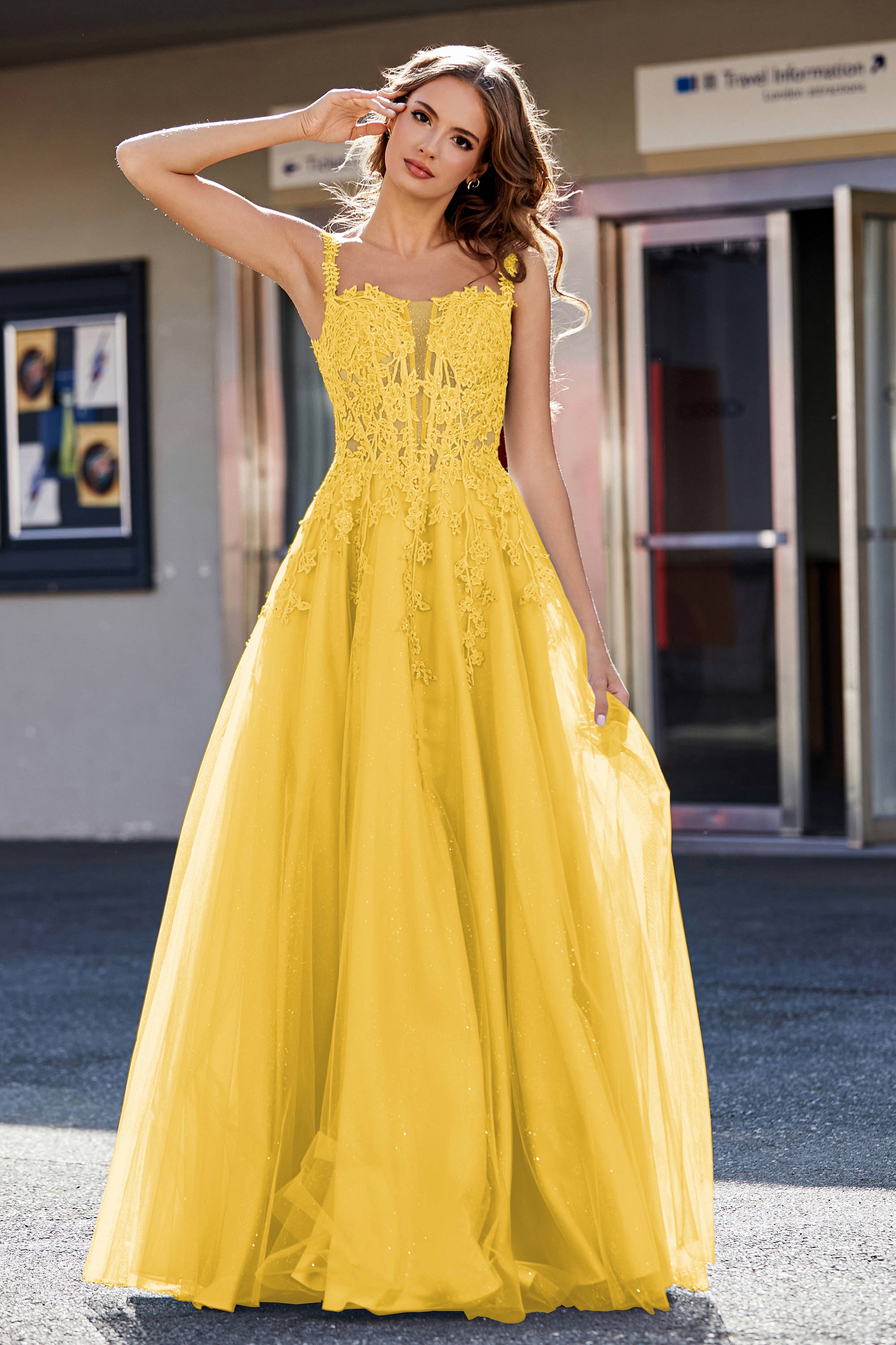 Lace Applique Corset Top Tulle Prom Party Gown Formal Evening Dresses