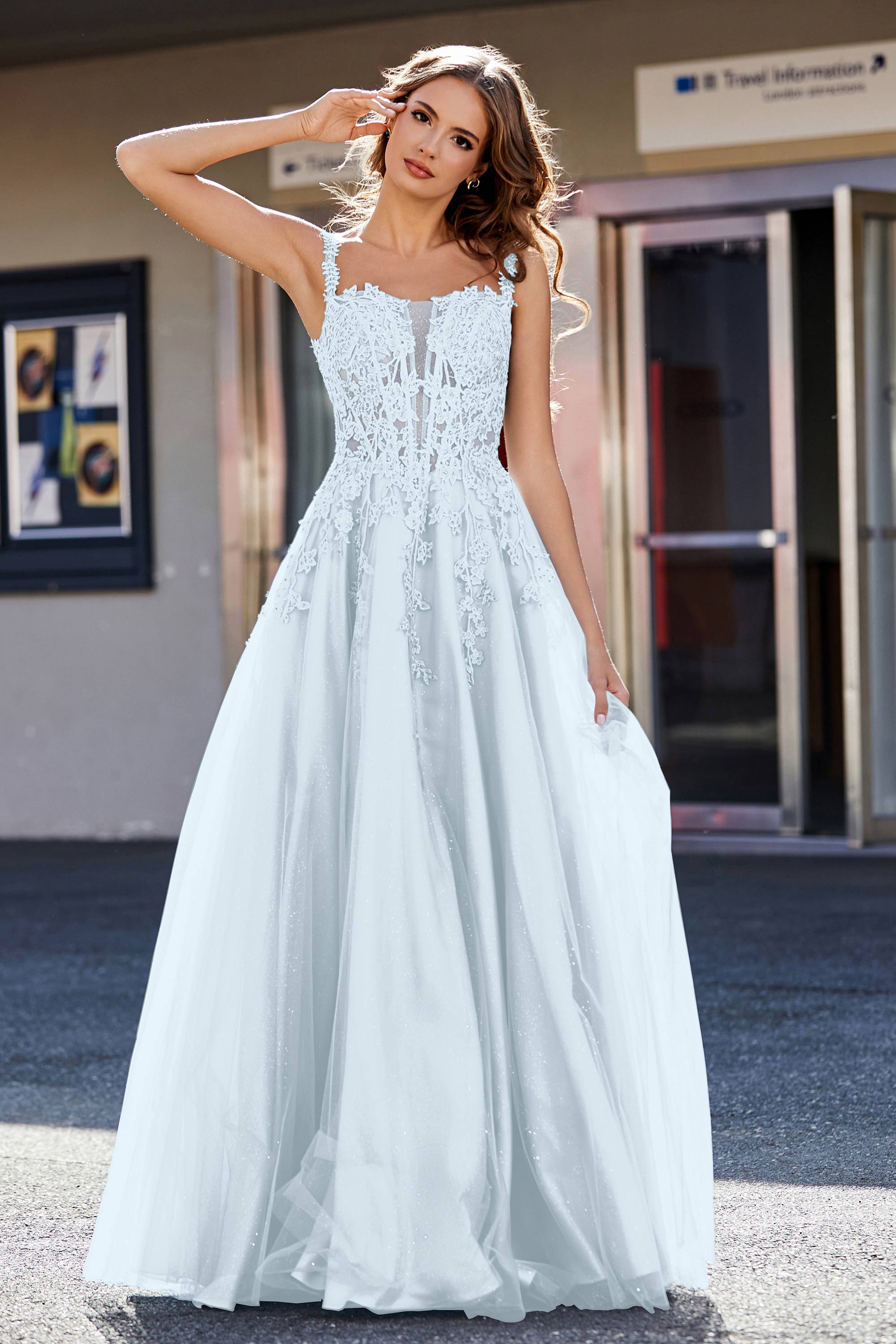 Lace Applique Corset Top Tulle Prom Party Gown Formal Evening Dresses