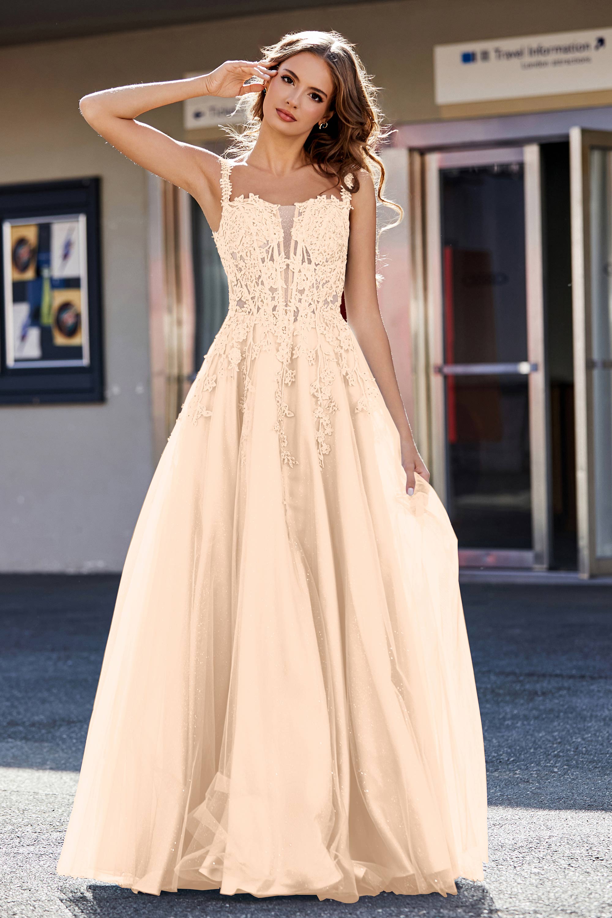 Lace Applique Corset Top Tulle Prom Party Gown Formal Evening Dresses