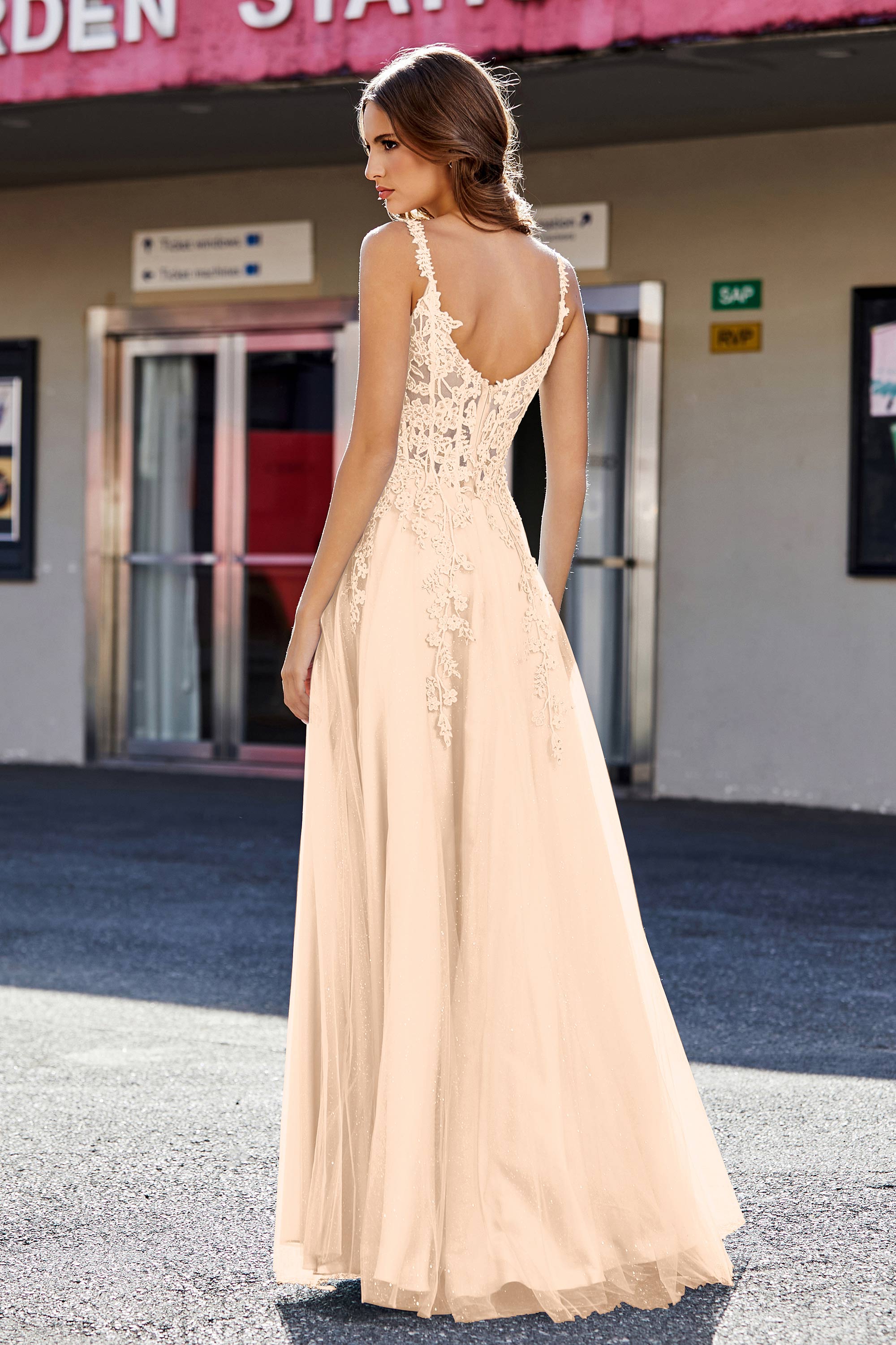 Lace Applique Corset Top Tulle Prom Party Gown Formal Evening Dresses