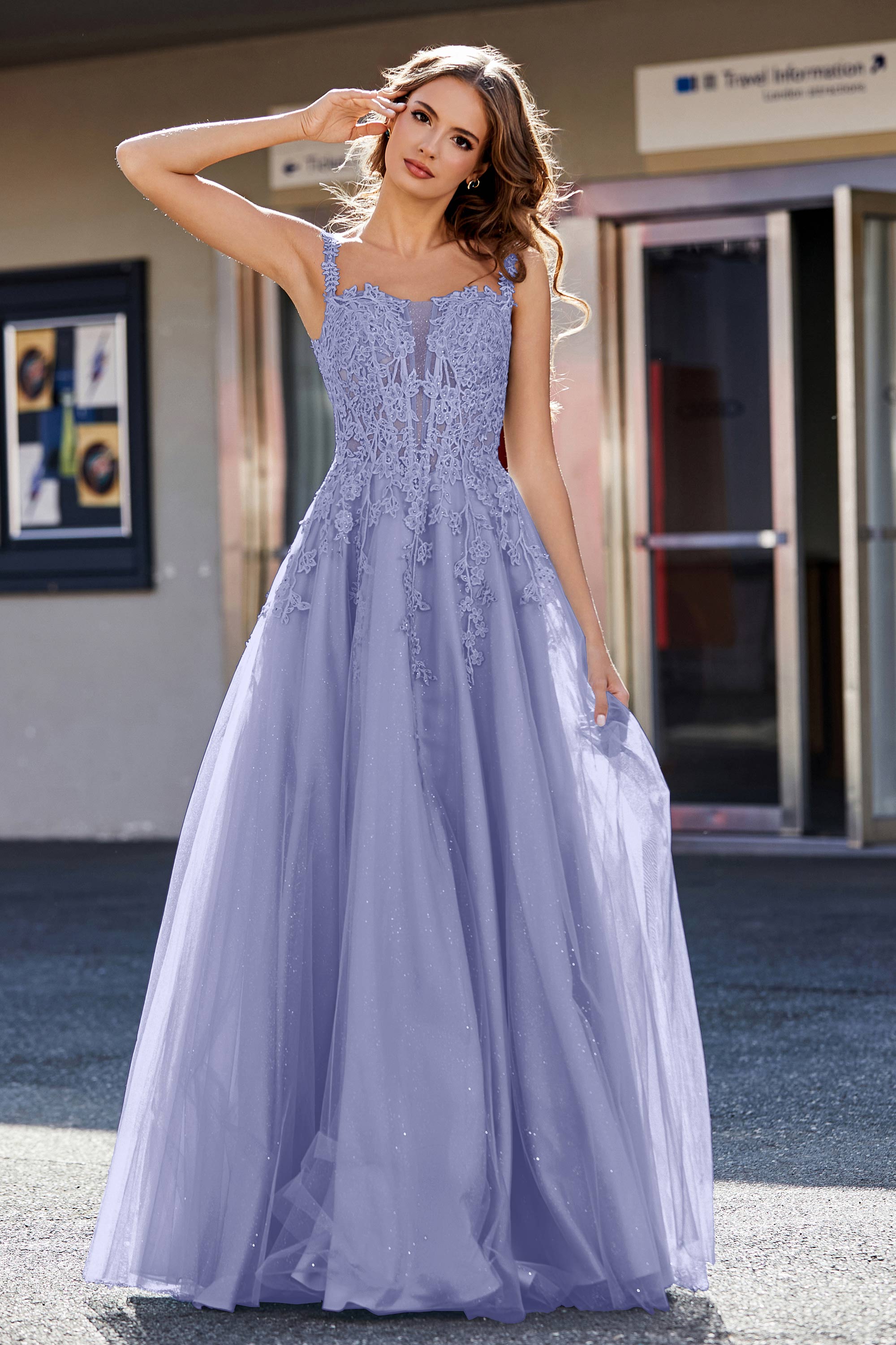 Lace Applique Corset Top Tulle Prom Party Gown Formal Evening Dresses