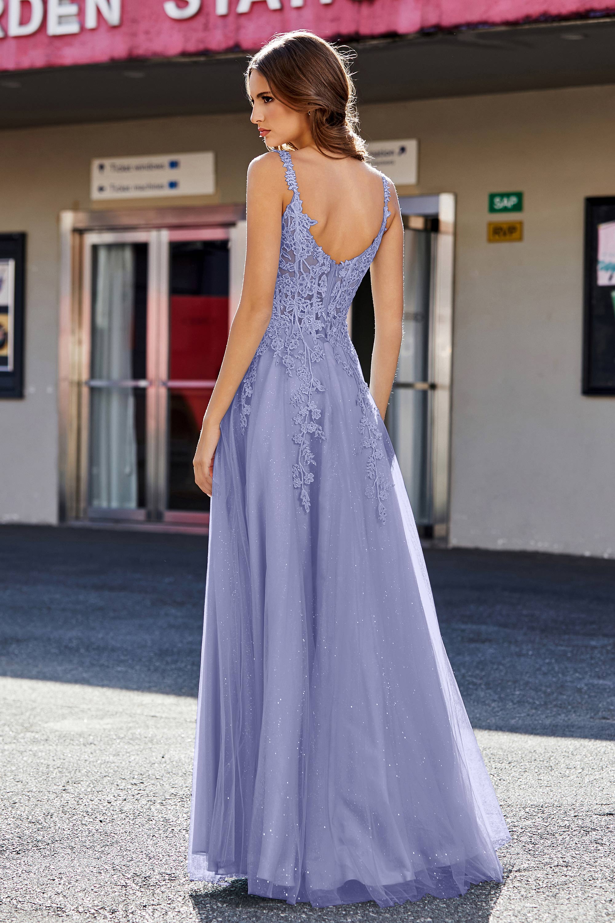 Lace Applique Corset Top Tulle Prom Party Gown Formal Evening Dresses