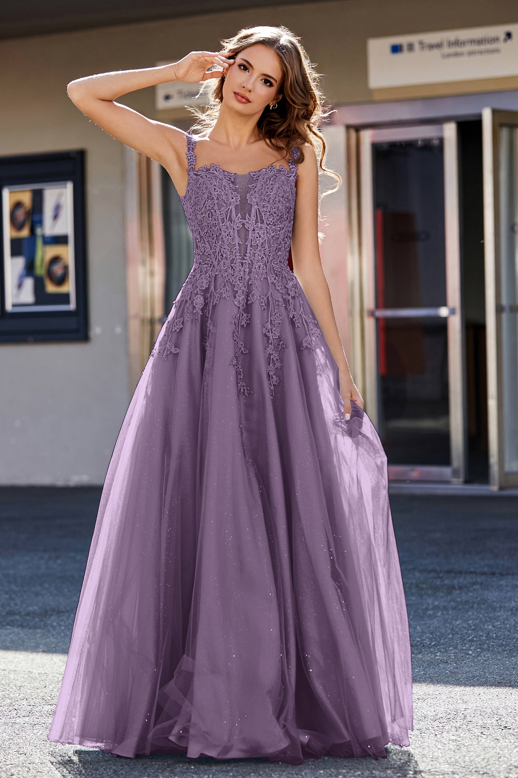 Lace Applique Corset Top Tulle Prom Party Gown Formal Evening Dresses
