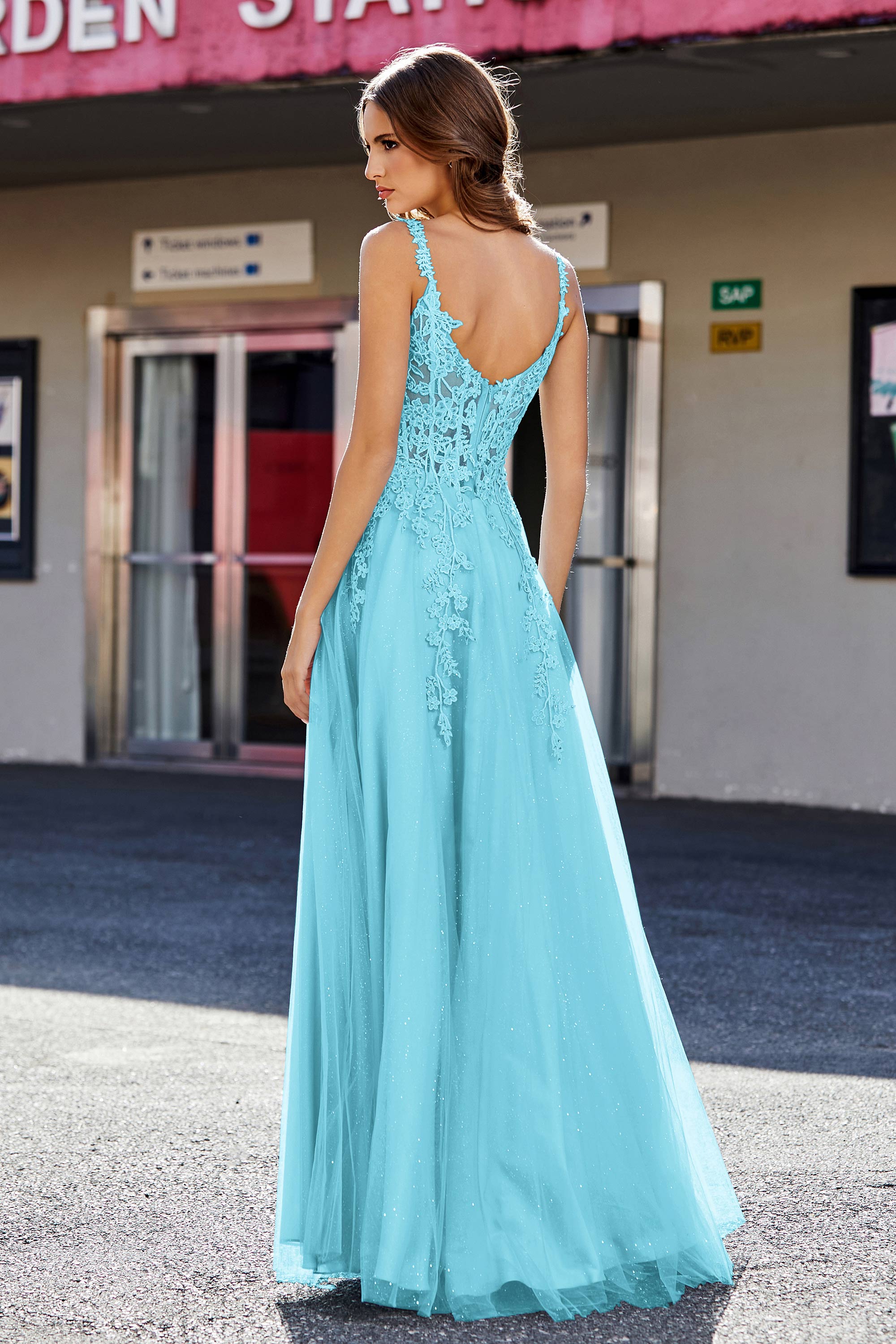 Lace Applique Corset Top Tulle Prom Party Gown Formal Evening Dresses
