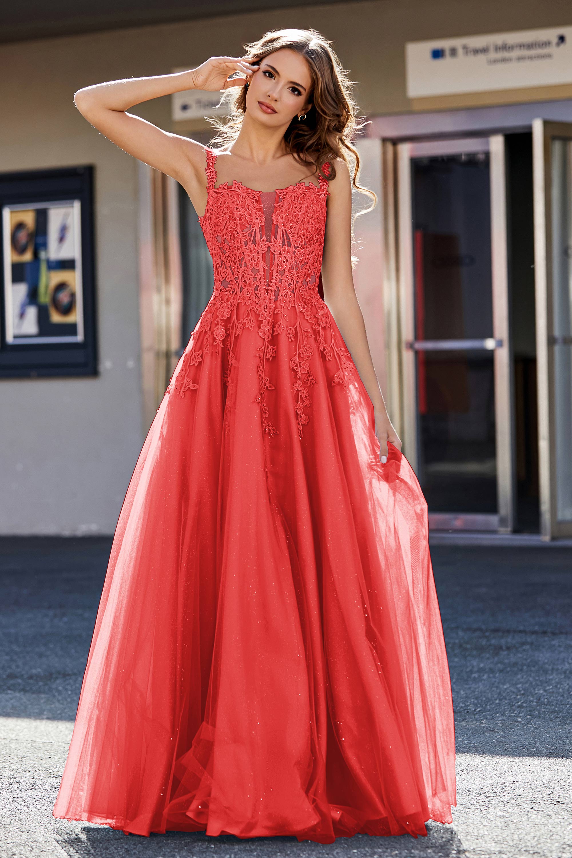 Lace Applique Corset Top Tulle Prom Party Gown Formal Evening Dresses