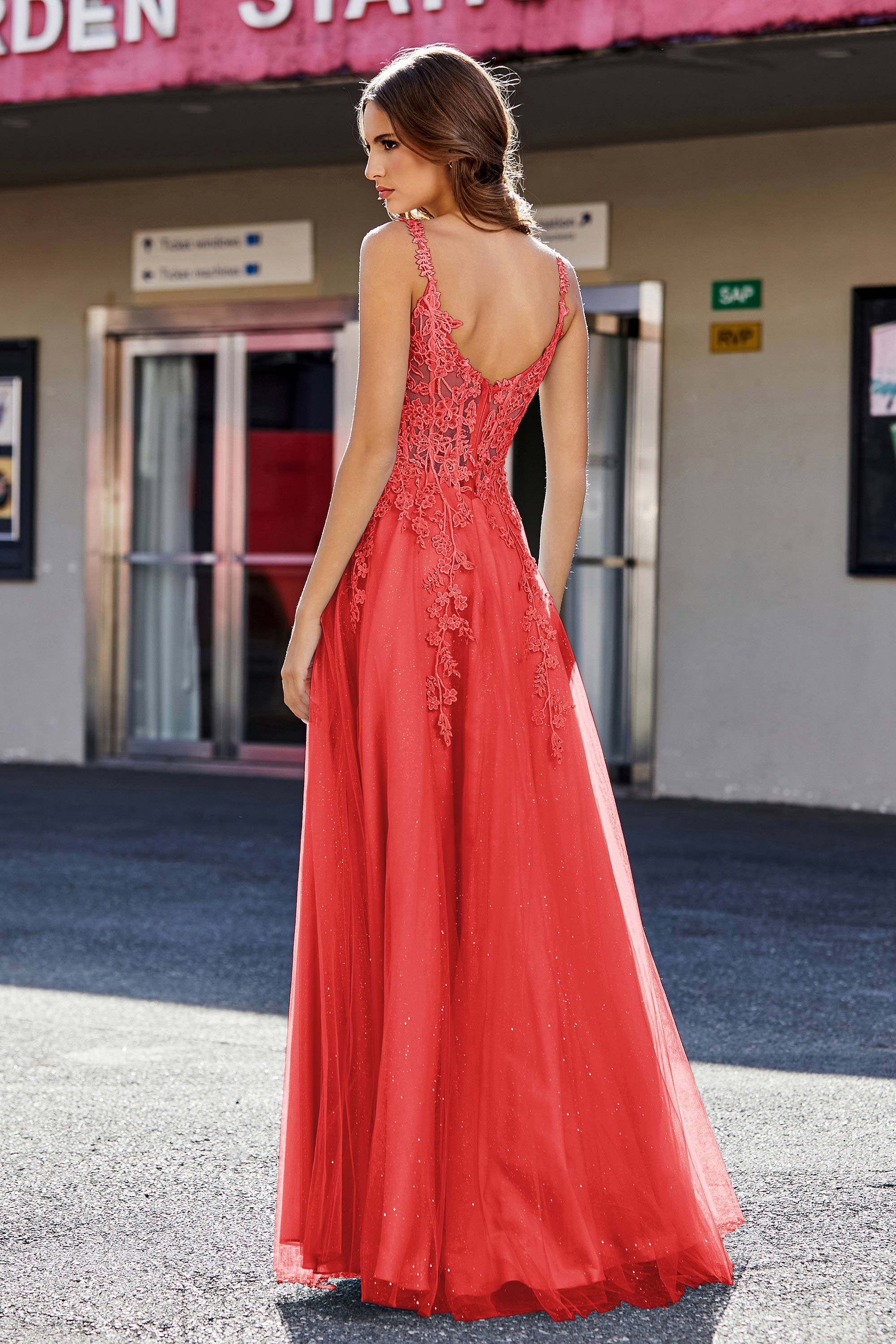 Lace Applique Corset Top Tulle Prom Party Gown Formal Evening Dresses