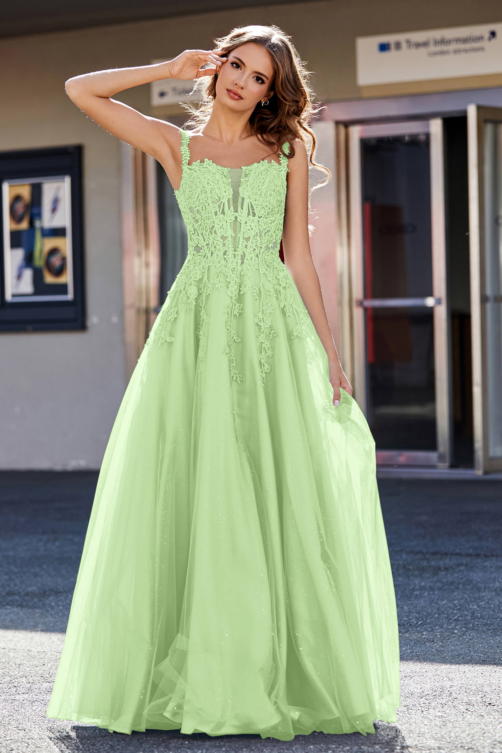 Lace Applique Corset Top Tulle Prom Party Gown Formal Evening Dresses