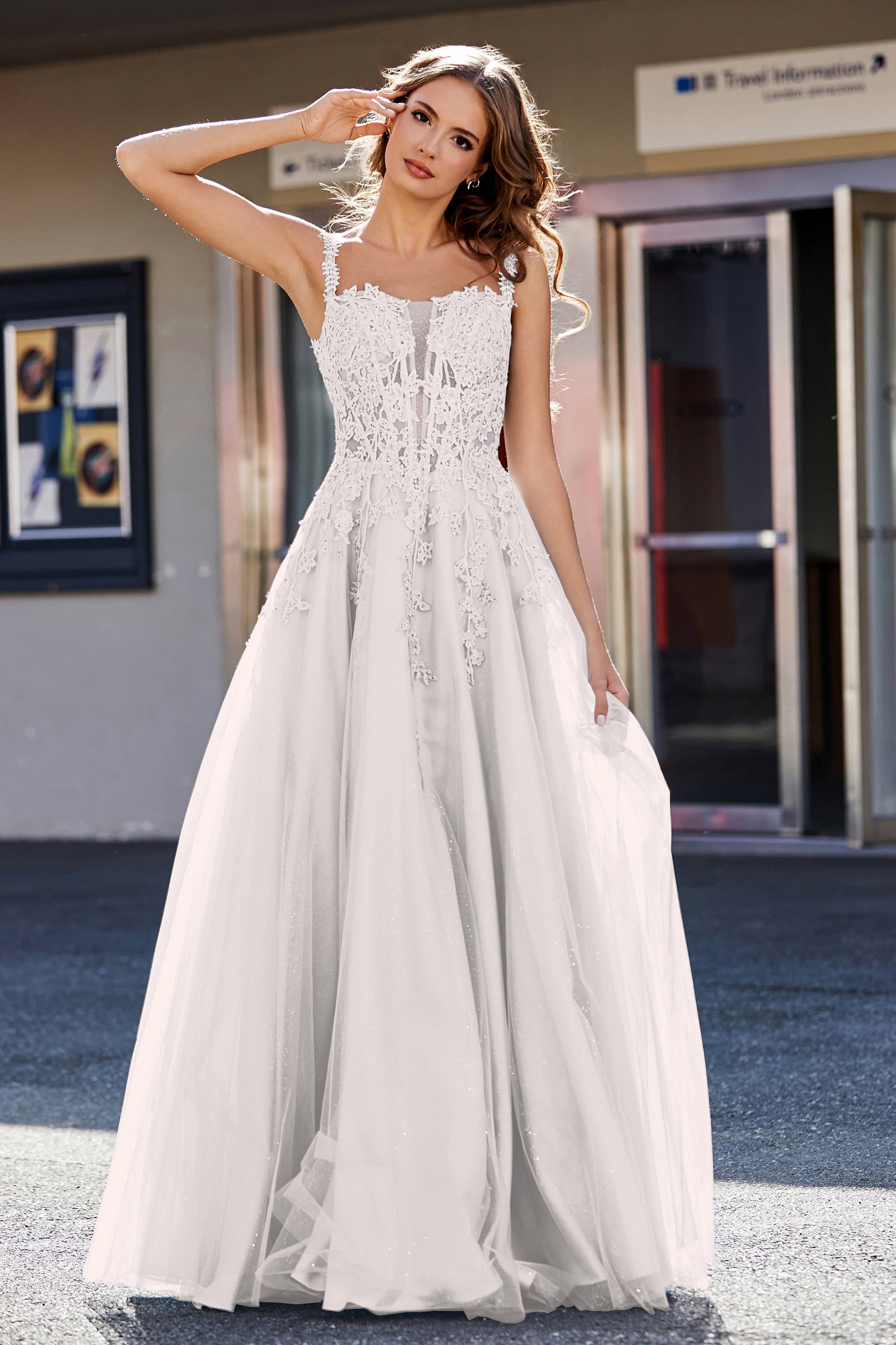 Lace Applique Corset Top Tulle Prom Party Gown Formal Evening Dresses