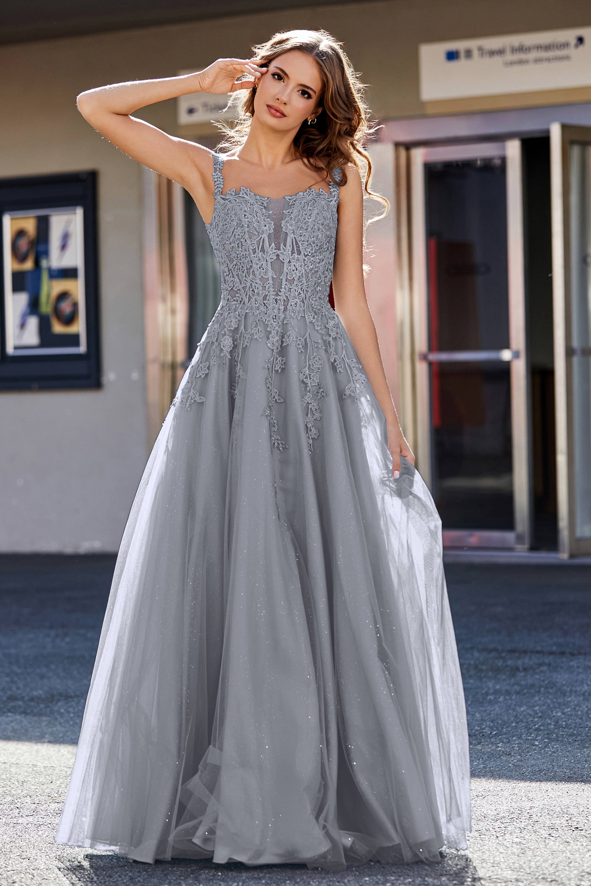 Lace Applique Corset Top Tulle Prom Party Gown Formal Evening Dresses
