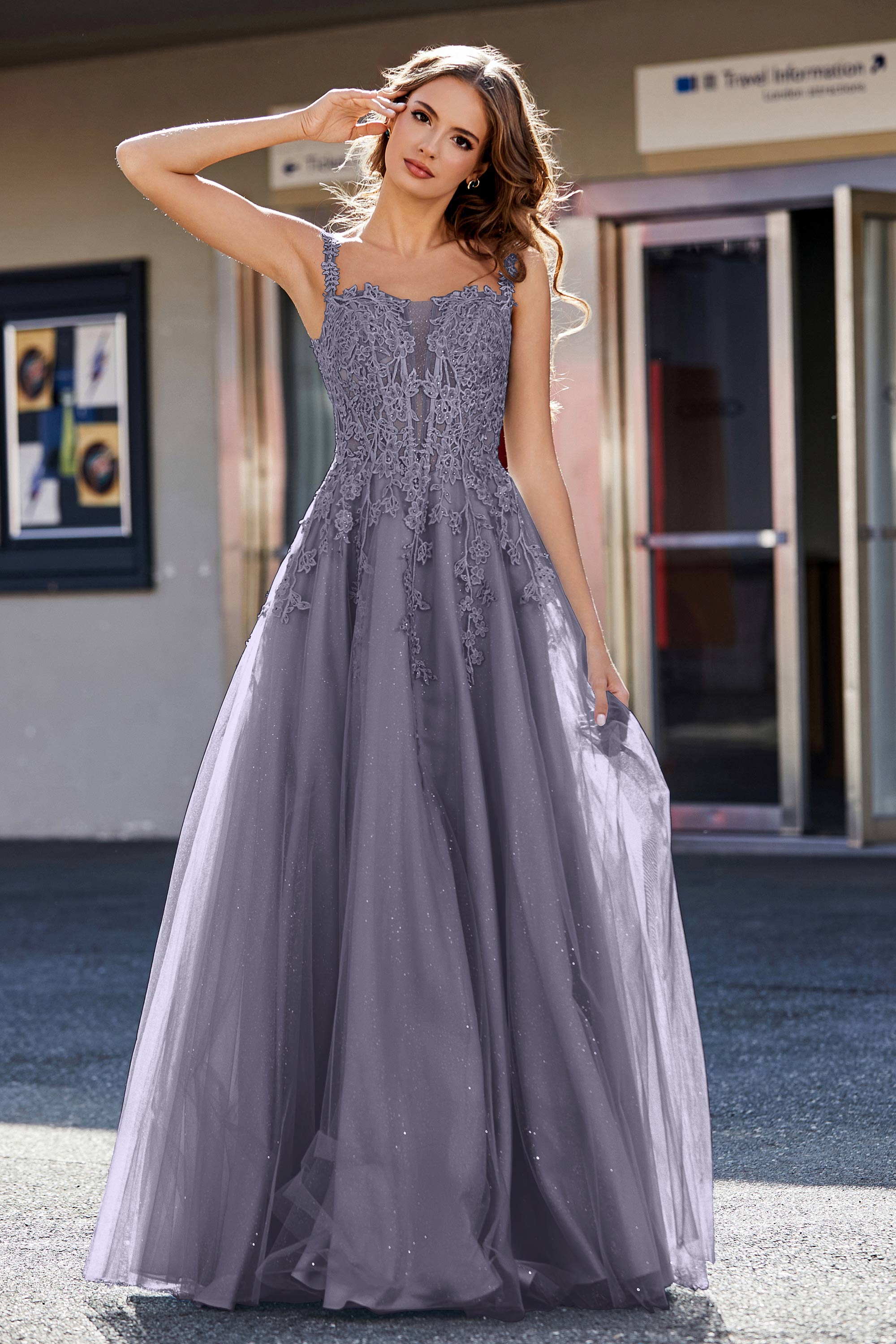 Lace Applique Corset Top Tulle Prom Party Gown Formal Evening Dresses