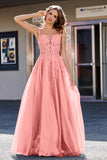 Lace Applique Corset Top Tulle Prom Party Gown Formal Evening Dresses