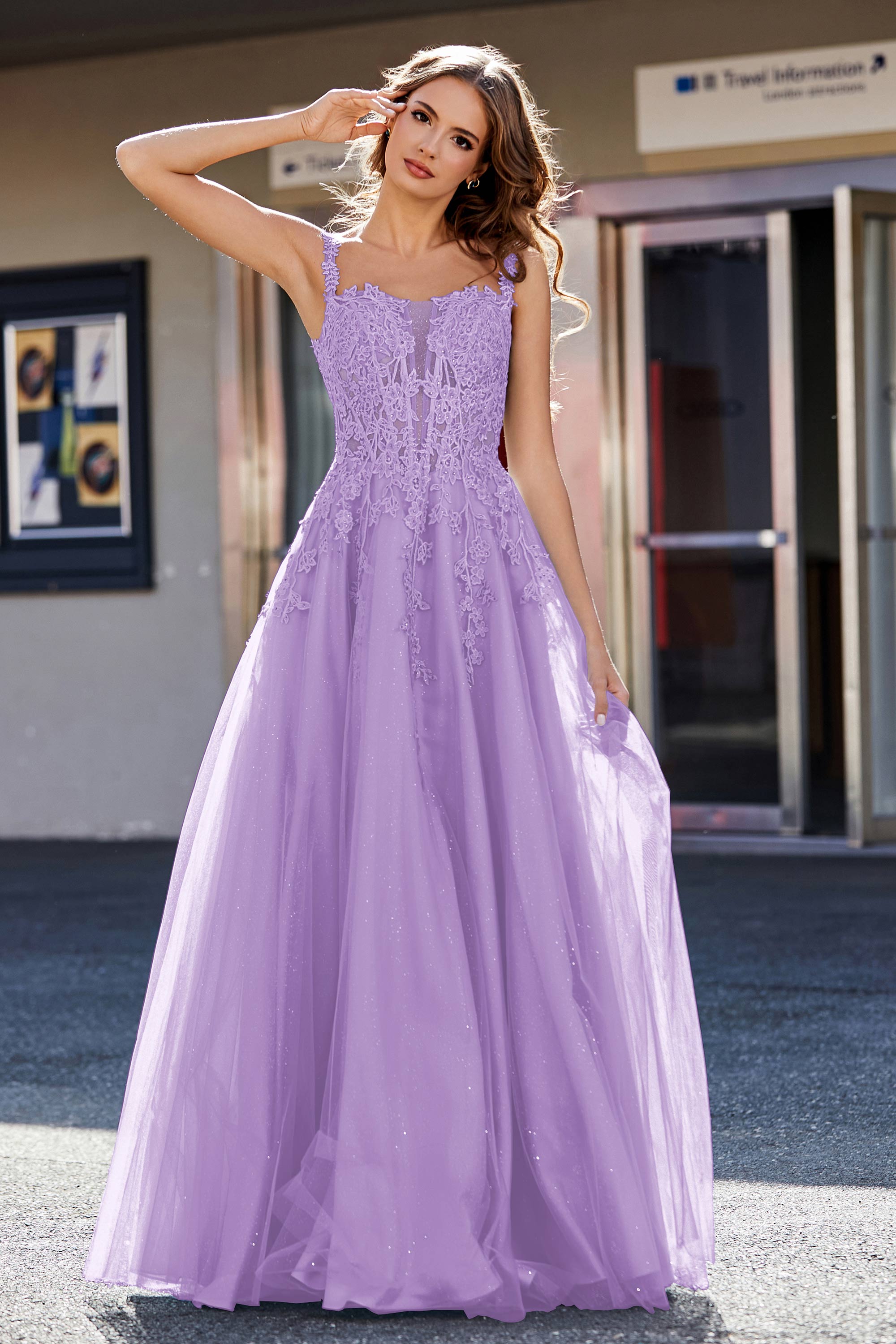 Lace Applique Corset Top Tulle Prom Party Gown Formal Evening Dresses