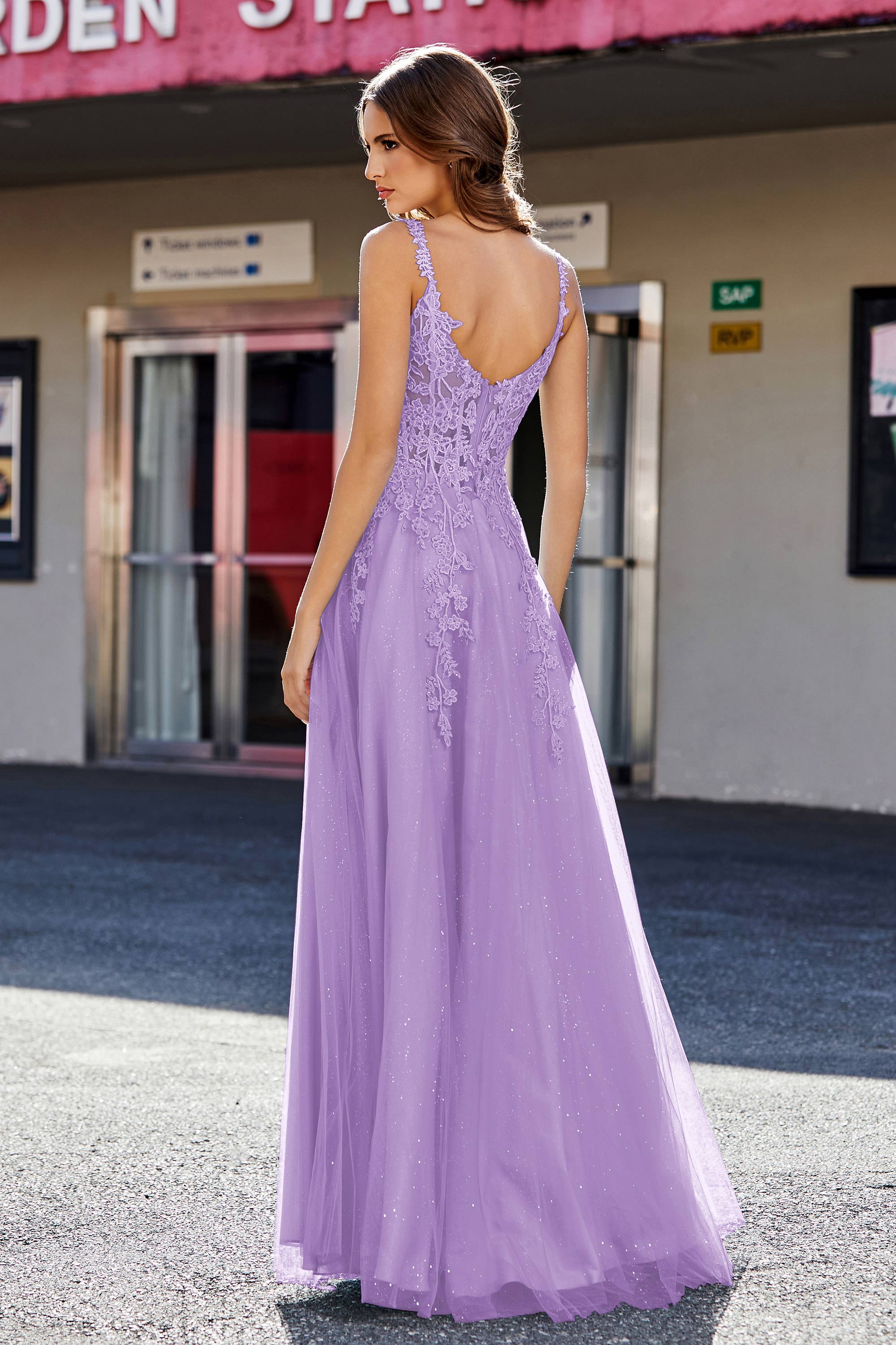 Lace Applique Corset Top Tulle Prom Party Gown Formal Evening Dresses