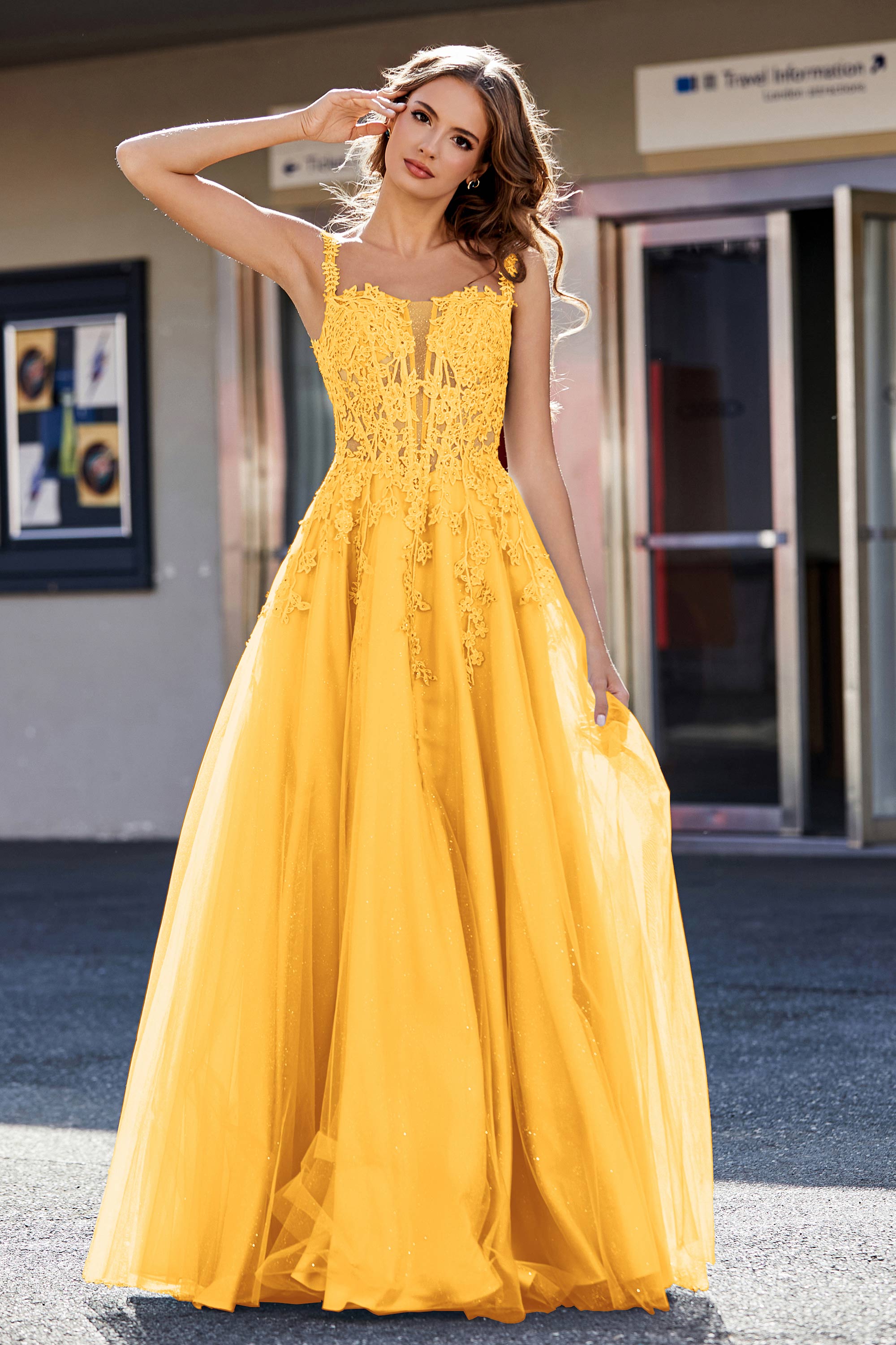 Lace Applique Corset Top Tulle Prom Party Gown Formal Evening Dresses