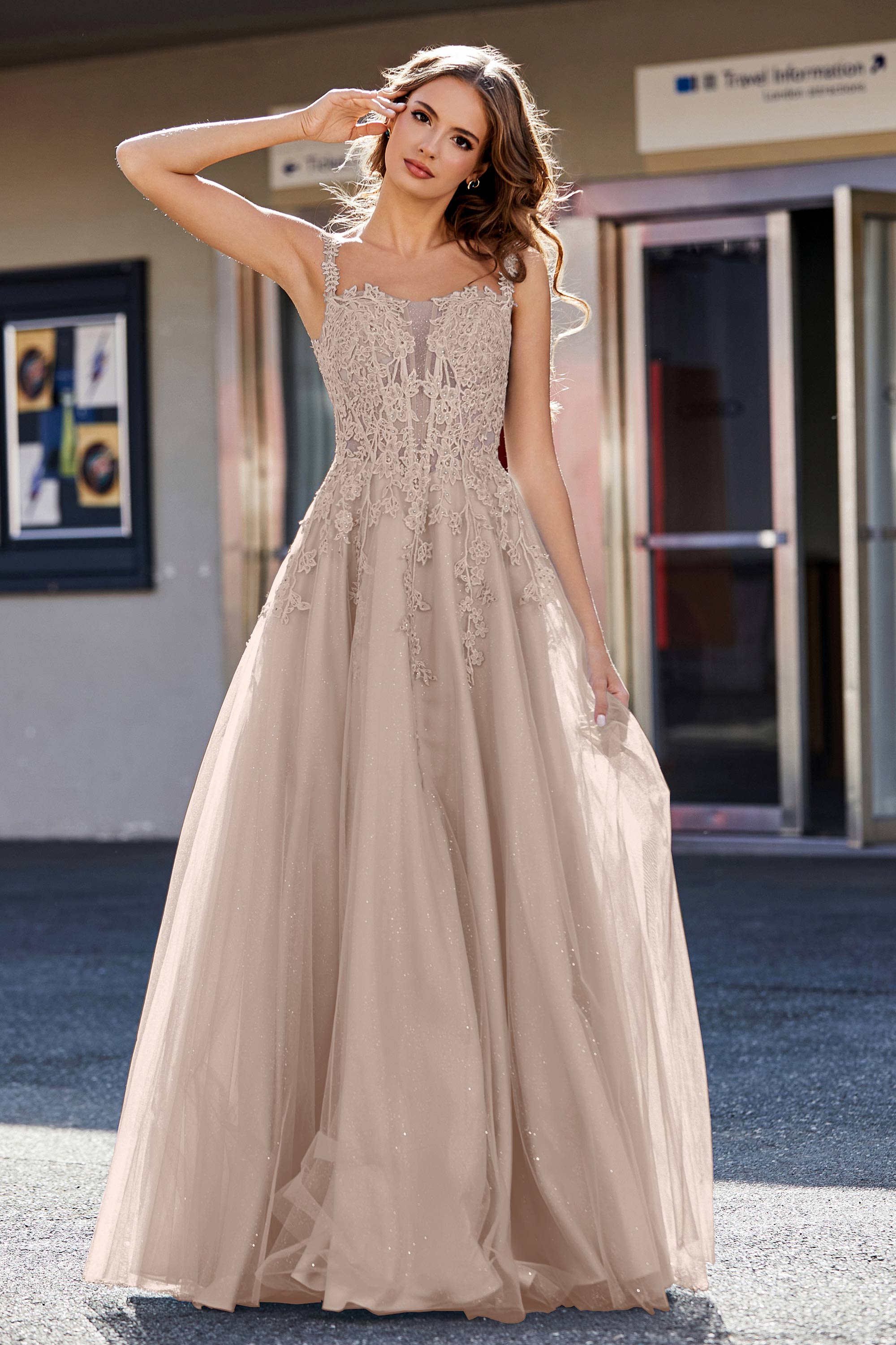 Lace Applique Corset Top Tulle Prom Party Gown Formal Evening Dresses
