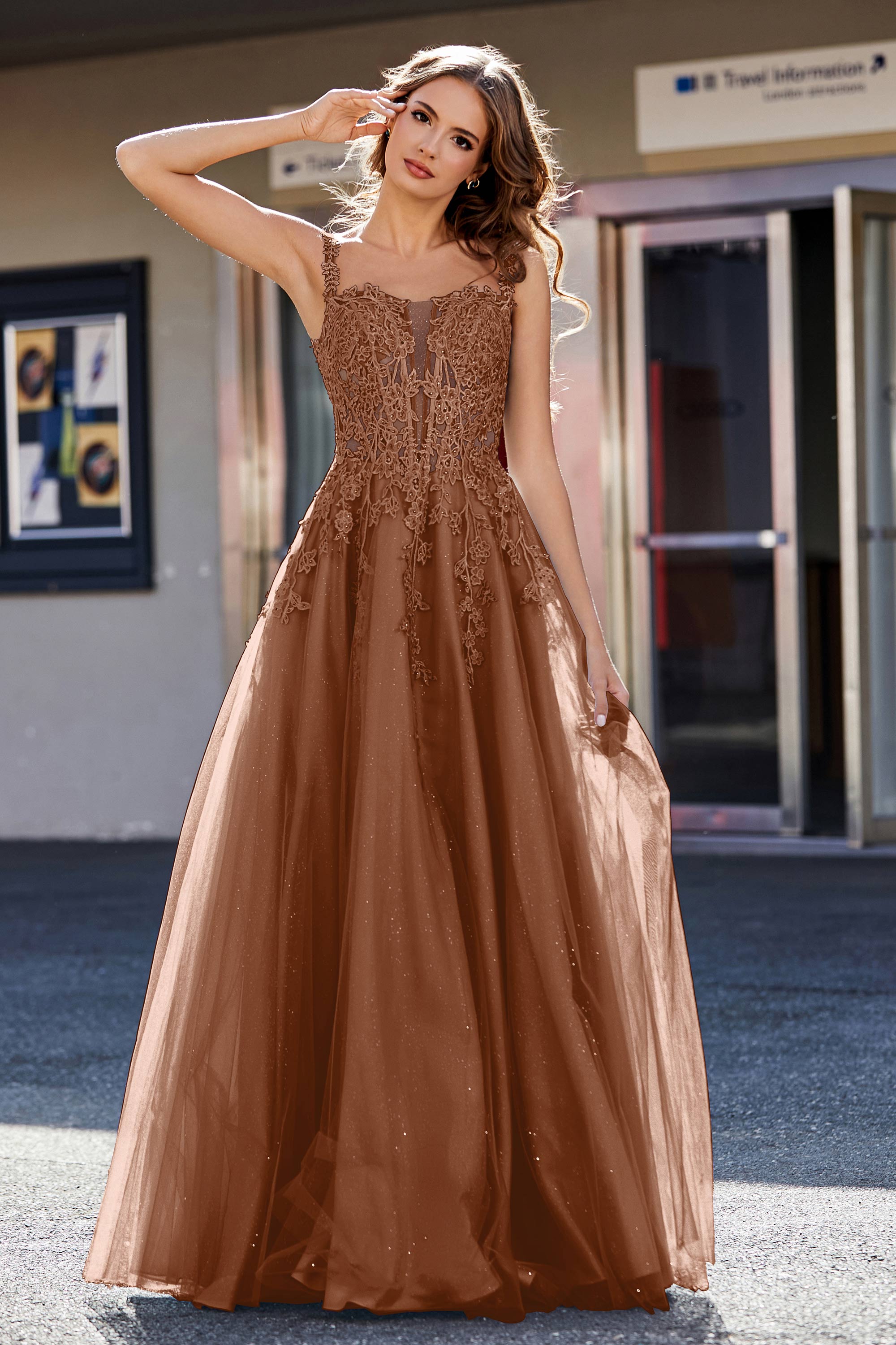 Lace Applique Corset Top Tulle Prom Party Gown Formal Evening Dresses