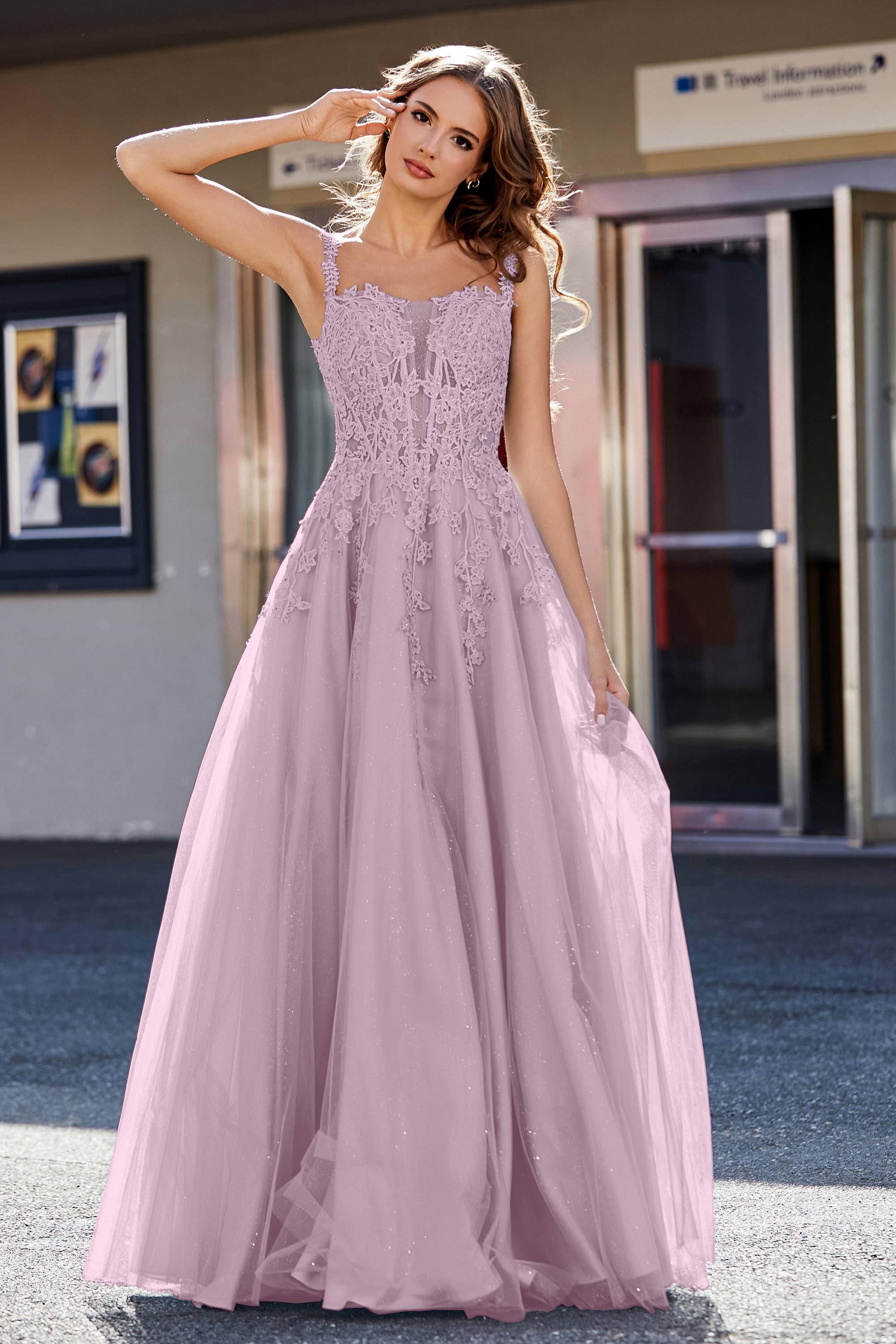 Lace Applique Corset Top Tulle Prom Party Gown Formal Evening Dresses