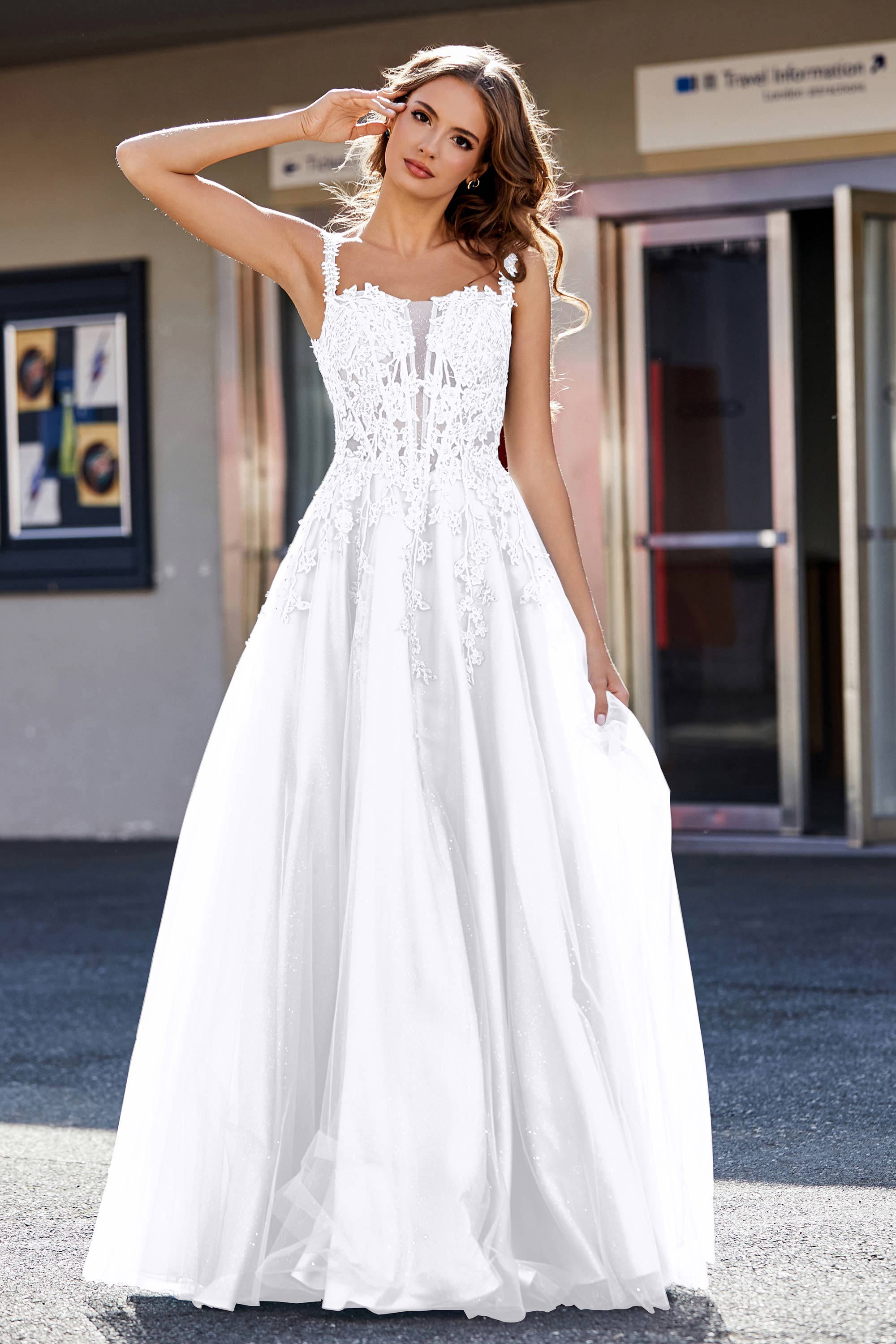 Lace Applique Corset Top Tulle Prom Party Gown Formal Evening Dresses