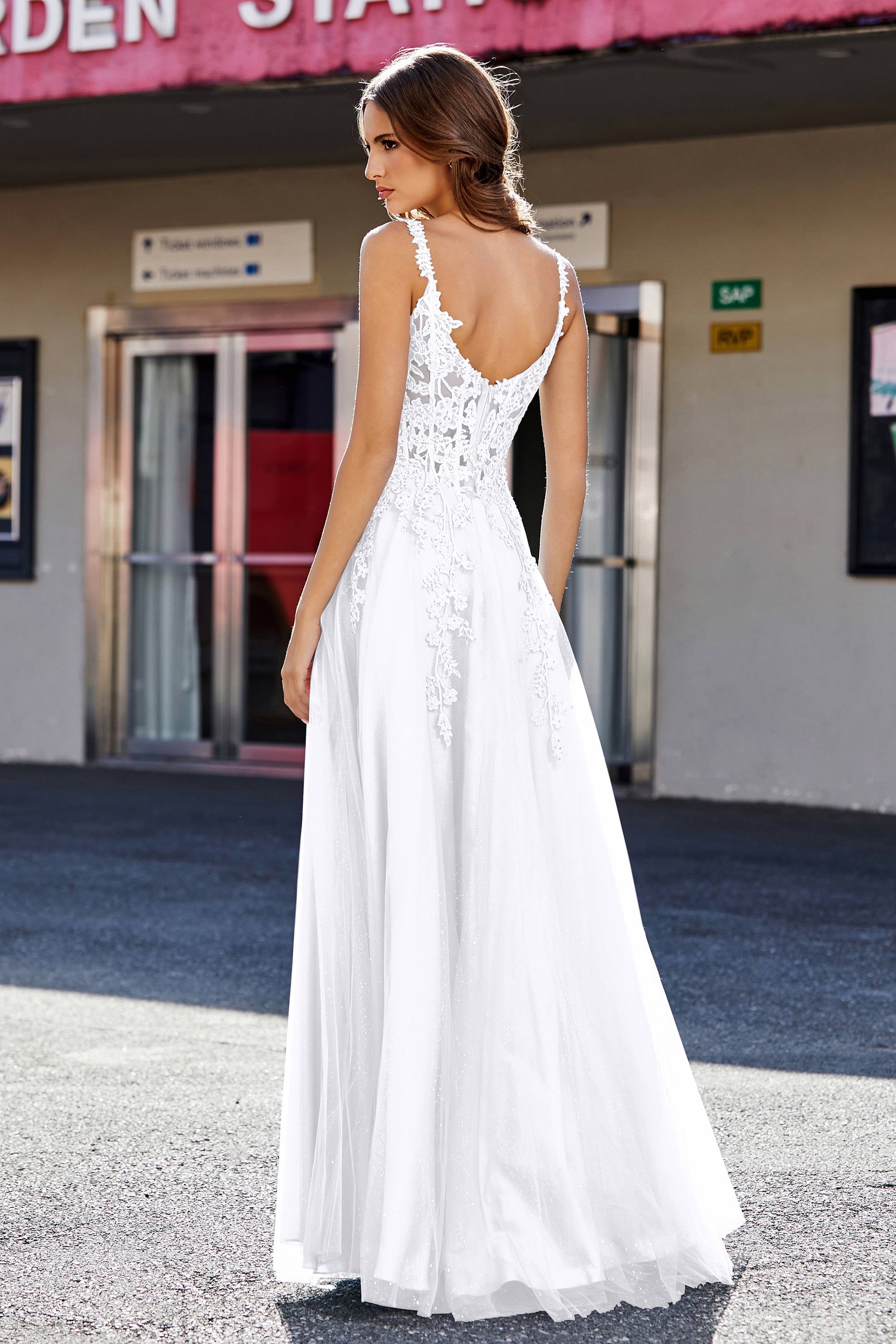 Lace Applique Corset Top Tulle Prom Party Gown Formal Evening Dresses
