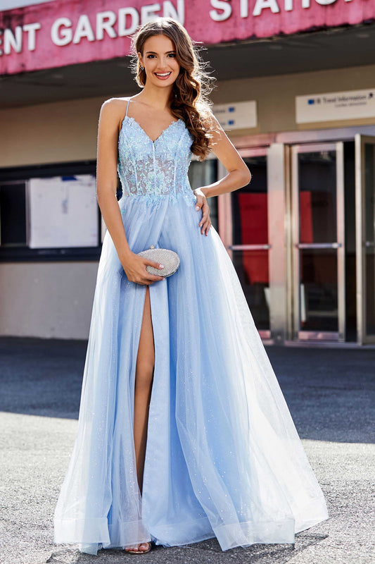 Spitze Pailletten Korsett Mieder Lange Tüll Ball Party Kleid Formale Abend Ballkleider mit Schlitz