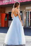 Lace Sequined Corset Bodice Long Tulle Prom Party Dress Formal Evening Ball Gowns with Slit