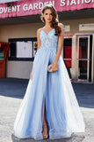 Lace Sequined Corset Bodice Long Tulle Prom Party Dress Formal Evening Ball Gowns with Slit