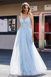 Lace Sequined Corset Bodice Long Tulle Prom Party Dress Formal Evening Ball Gowns with Slit
