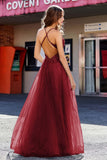 Lace Sequined Corset Bodice Long Tulle Prom Party Dress Formal Evening Ball Gowns with Slit