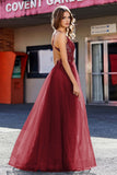 Lace Sequined Corset Bodice Long Tulle Prom Party Dress Formal Evening Ball Gowns with Slit