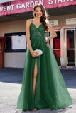 Lace Sequined Corset Bodice Long Tulle Prom Party Dress Formal Evening Ball Gowns with Slit