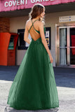 Lace Sequined Corset Bodice Long Tulle Prom Party Dress Formal Evening Ball Gowns with Slit