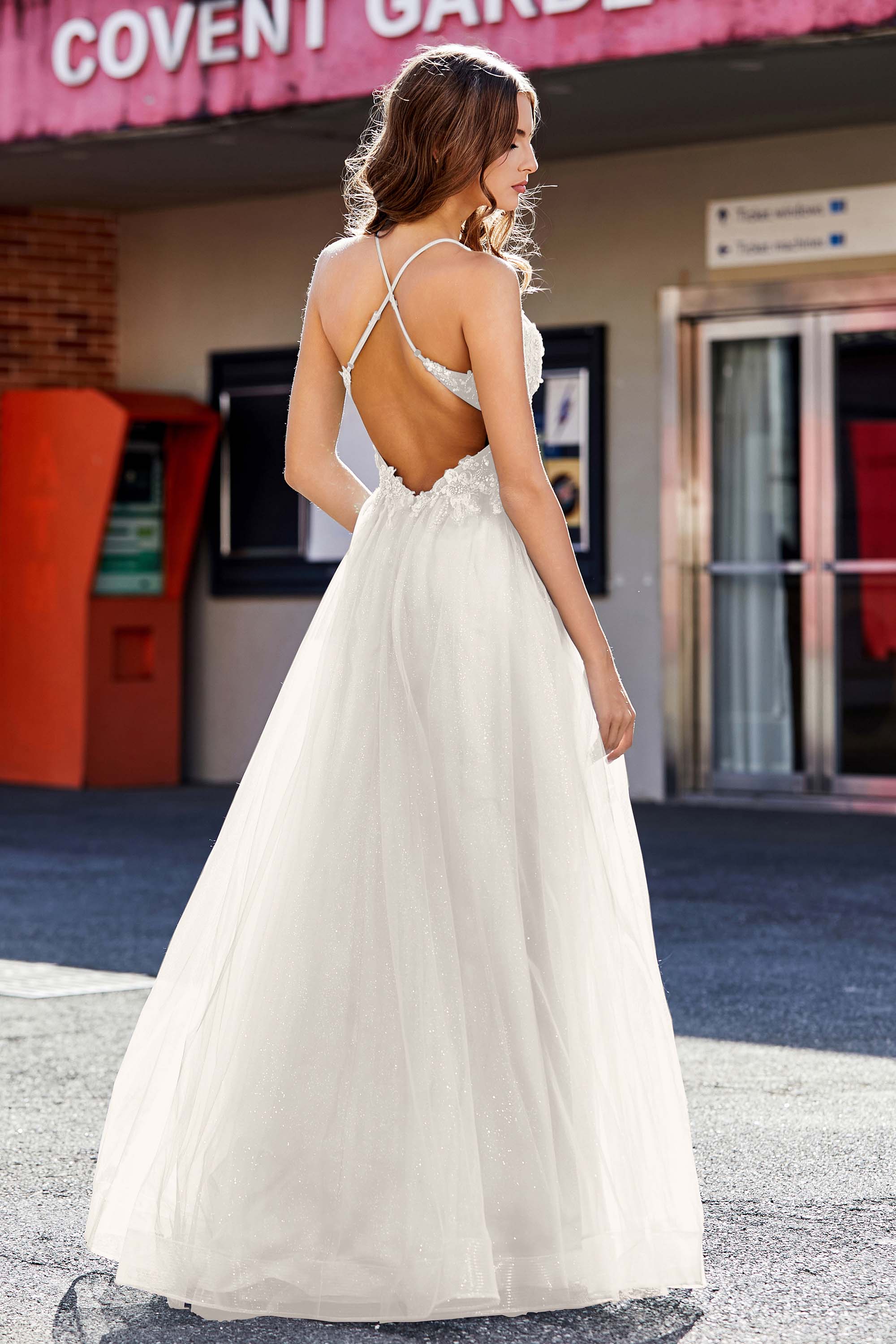 Lace Sequined Corset Bodice Long Tulle Prom Party Dress Formal Evening Ball Gowns with Slit