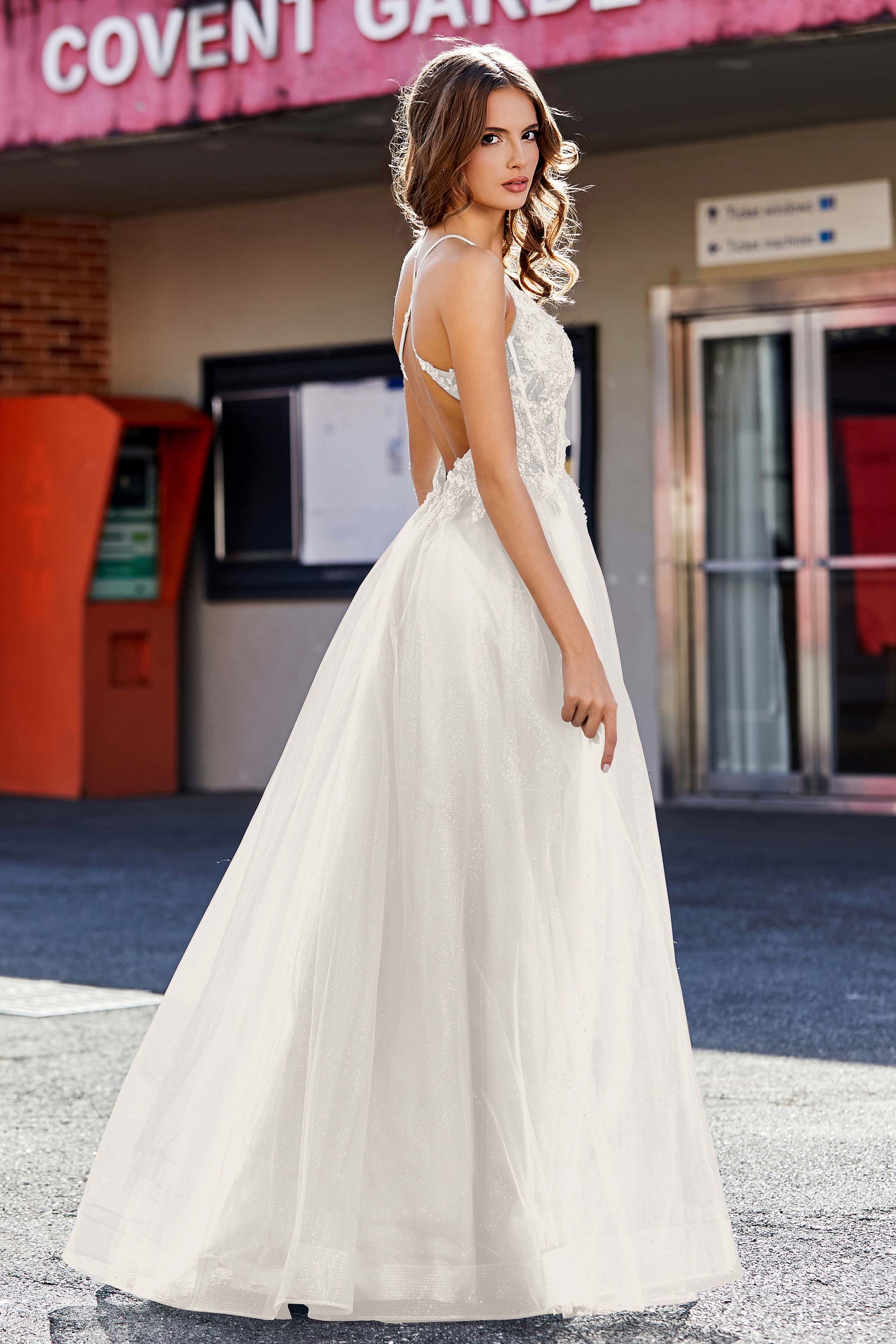 Lace Sequined Corset Bodice Long Tulle Prom Party Dress Formal Evening Ball Gowns with Slit