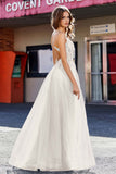 Lace Sequined Corset Bodice Long Tulle Prom Party Dress Formal Evening Ball Gowns with Slit
