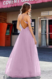 Lace Sequined Corset Bodice Long Tulle Prom Party Dress Formal Evening Ball Gowns with Slit