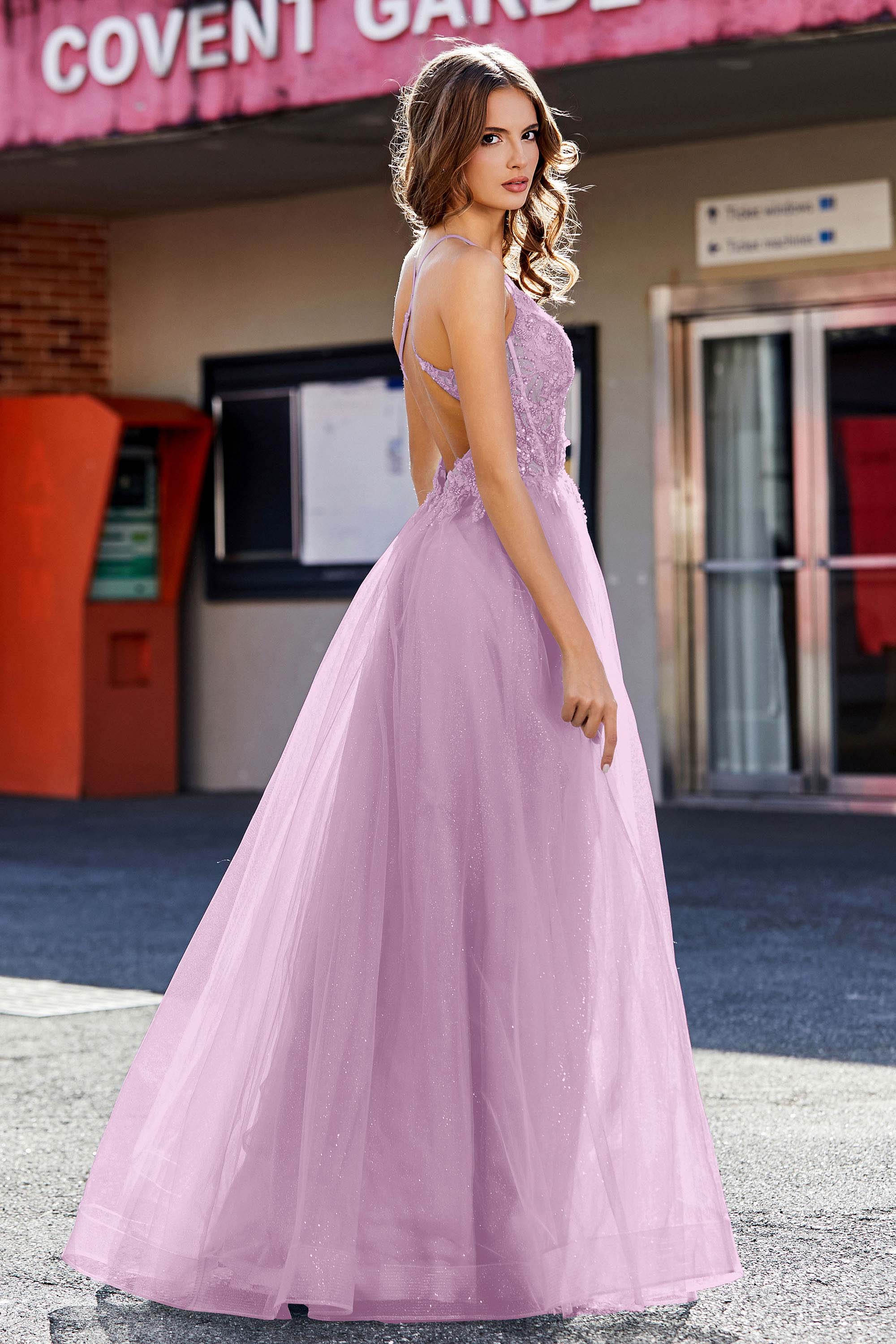 Lace Sequined Corset Bodice Long Tulle Prom Party Dress Formal Evening Ball Gowns with Slit