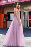 Lace Sequined Corset Bodice Long Tulle Prom Party Dress Formal Evening Ball Gowns with Slit