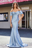 Sweetheart Sweep Train Pleated Satin Formal Evening Mermaid Gown Prom Party Dresses