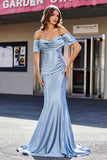 Sweetheart Sweep Train Pleated Satin Formal Evening Mermaid Gown Prom Party Dresses