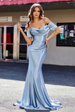 Sweetheart Sweep Train Pleated Satin Formal Evening Mermaid Gown Prom Party Dresses