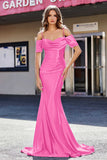 Sweetheart Sweep Train Pleated Satin Formal Evening Mermaid Gown Prom Party Dresses