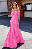 Sweetheart Sweep Train Pleated Satin Formal Evening Mermaid Gown Prom Party Dresses
